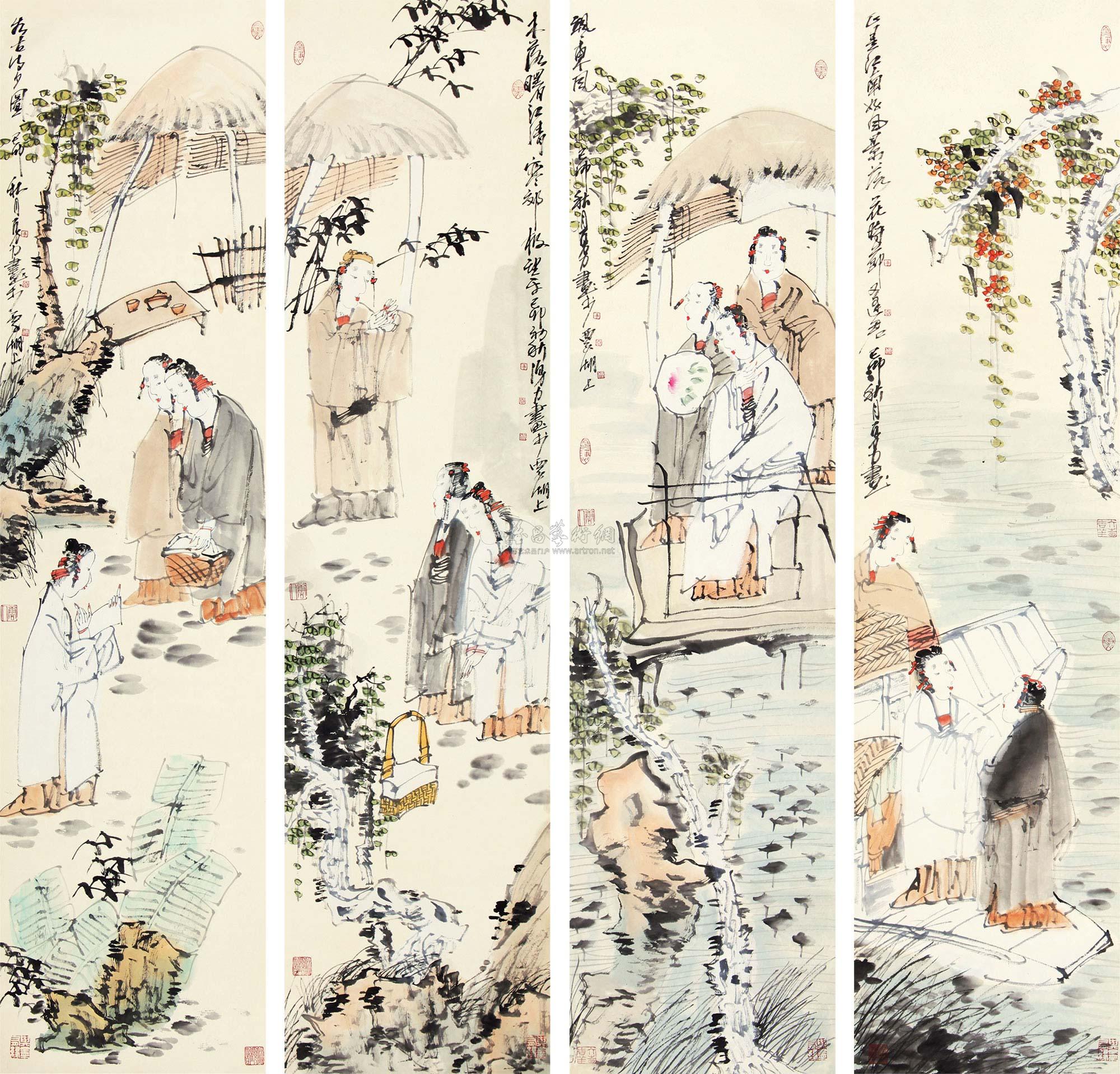 【1999年作 唐人仕女 四条屏镜片 纸本】拍卖品_图片_价格_鉴赏_绘画