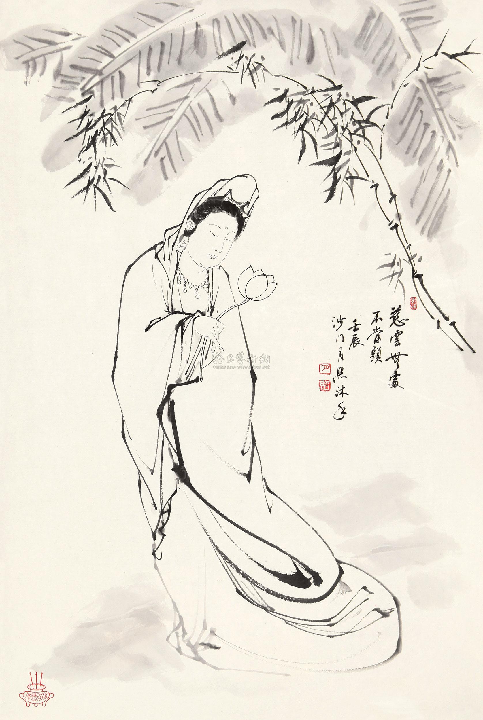 01161952年作观音镜框纸本