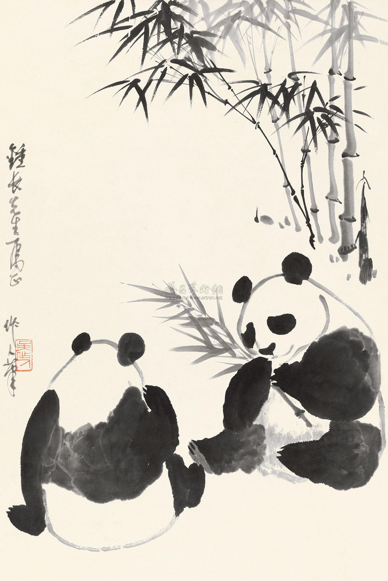 0223熊猫立轴纸本