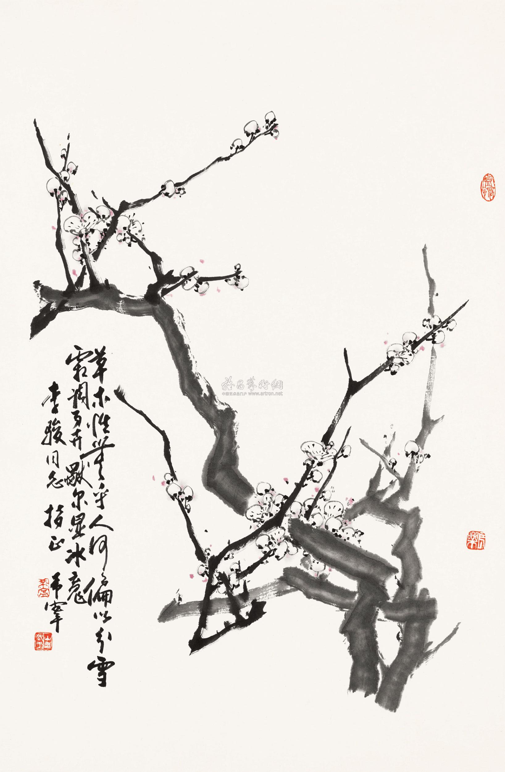 1086白梅镜心水墨纸本
