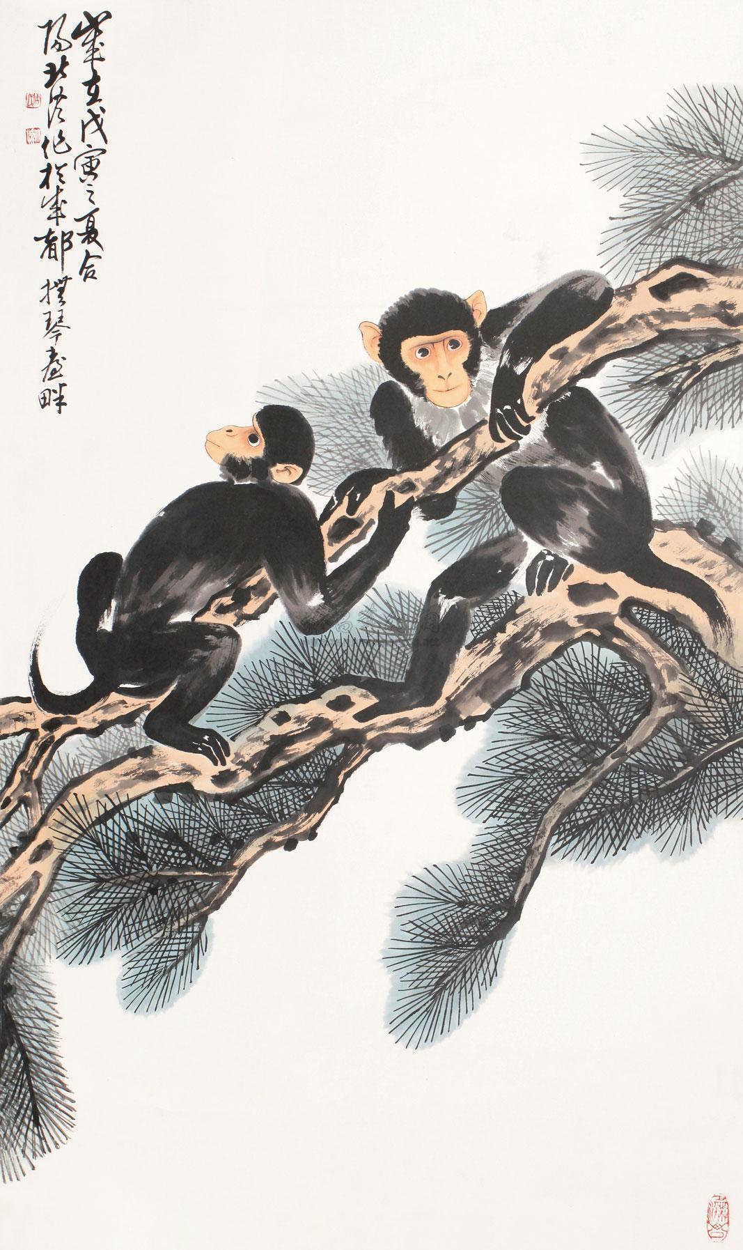 0210墨猴图立轴纸本