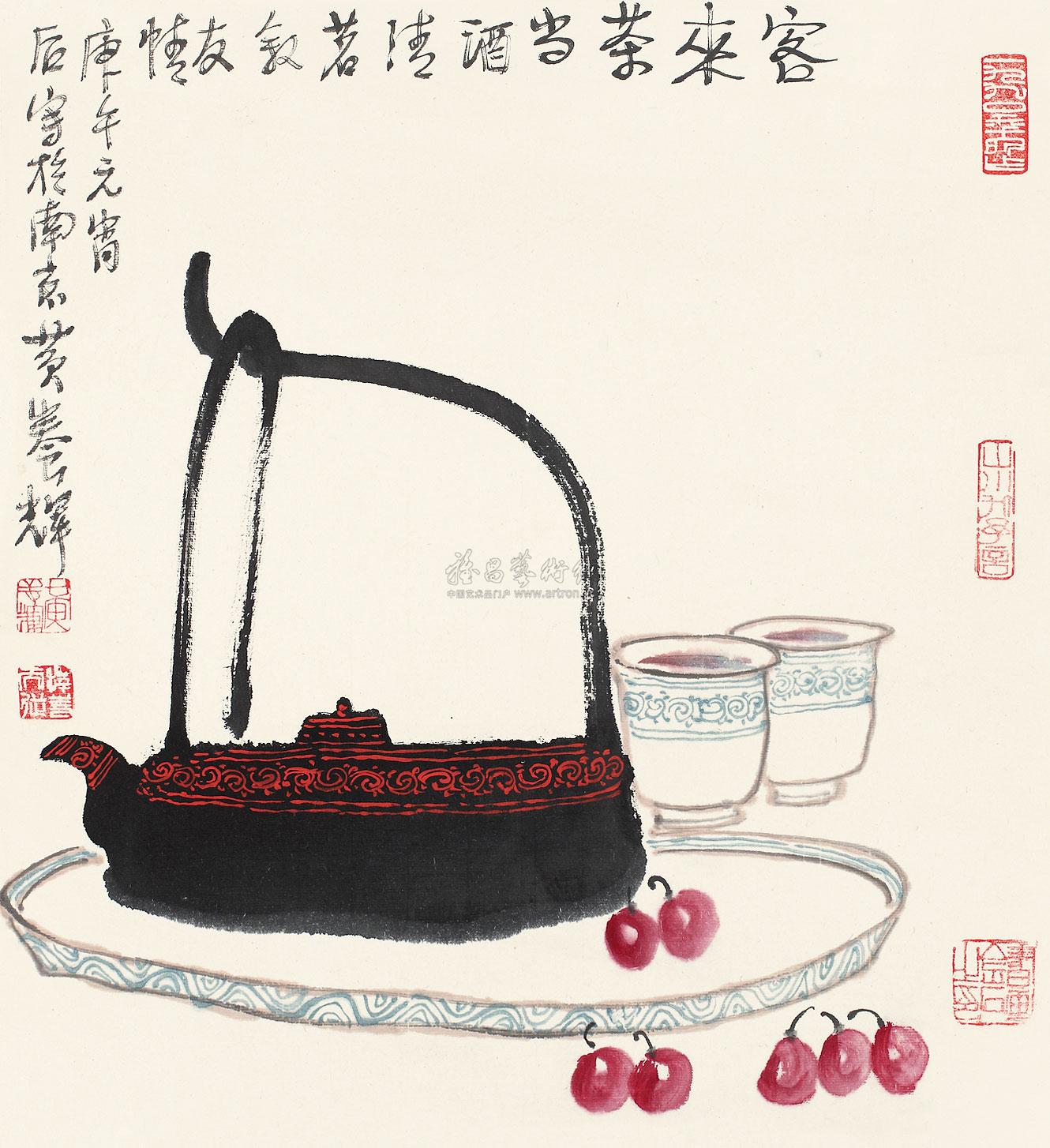 0149 1990年作 客来茶当酒 镜片 设色纸本