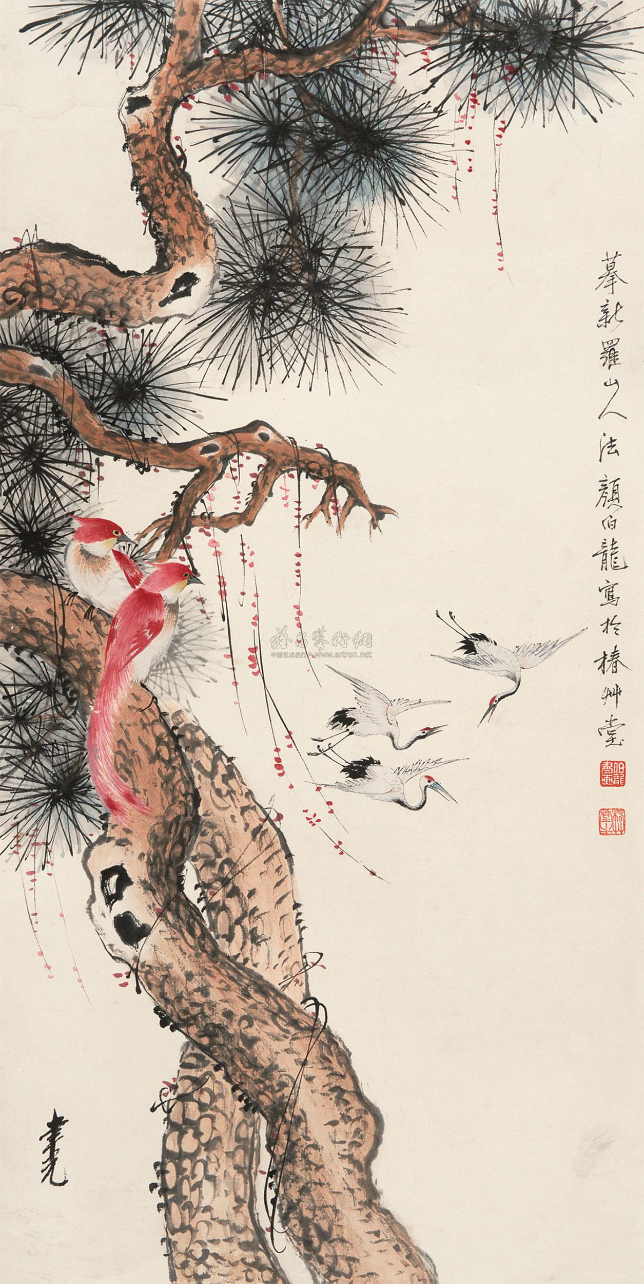 0376松鹤图立轴设色纸本