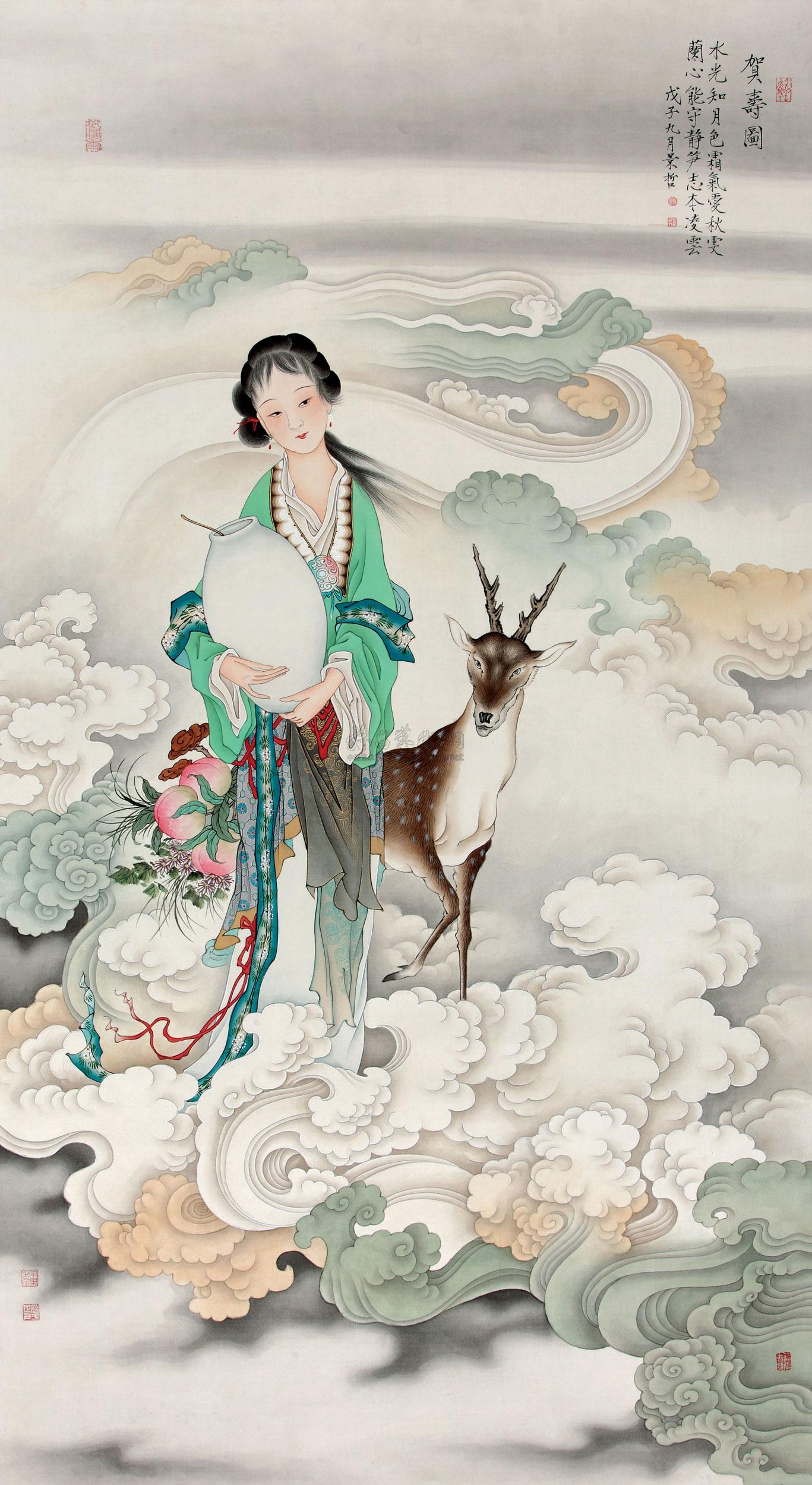0845贺寿图镜心设色绢本