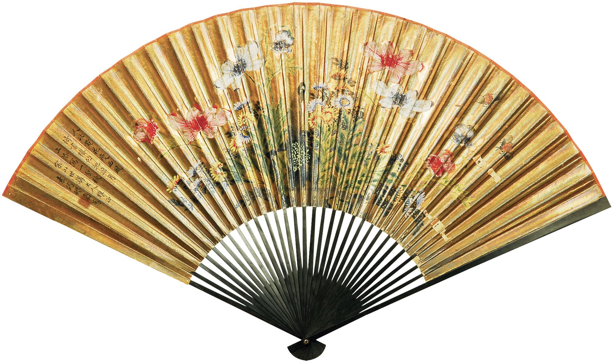 0165花卉草虫成扇泥金纸本