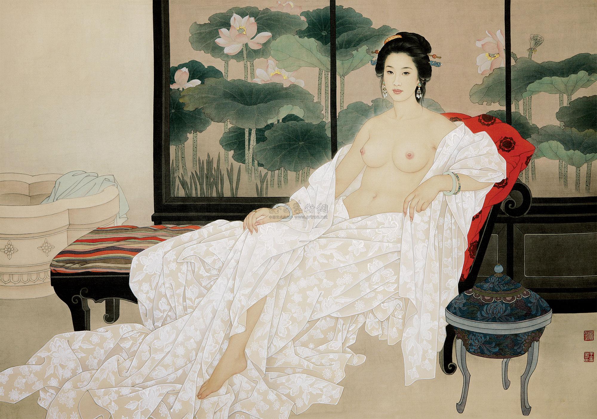 贵妃出浴图镜心设色绢本 拍卖品 图片 价格 鉴赏 绘画 雅昌艺术品拍卖网
