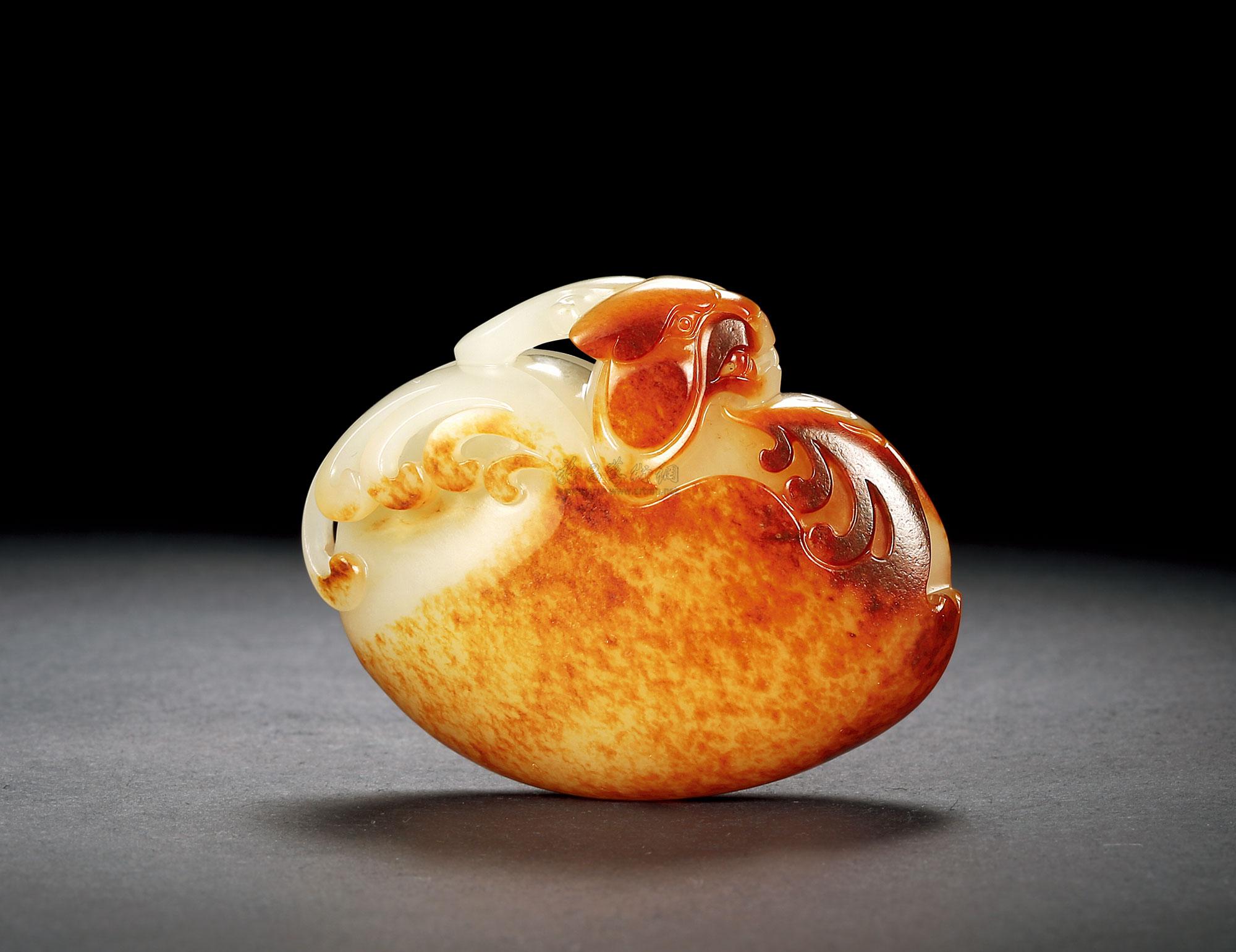 8666和田玉籽料红皮瑞兽把件