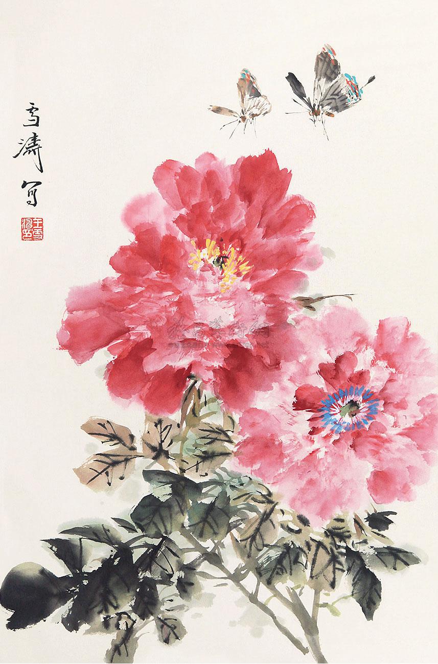 0285牡丹蝴蝶立轴纸本