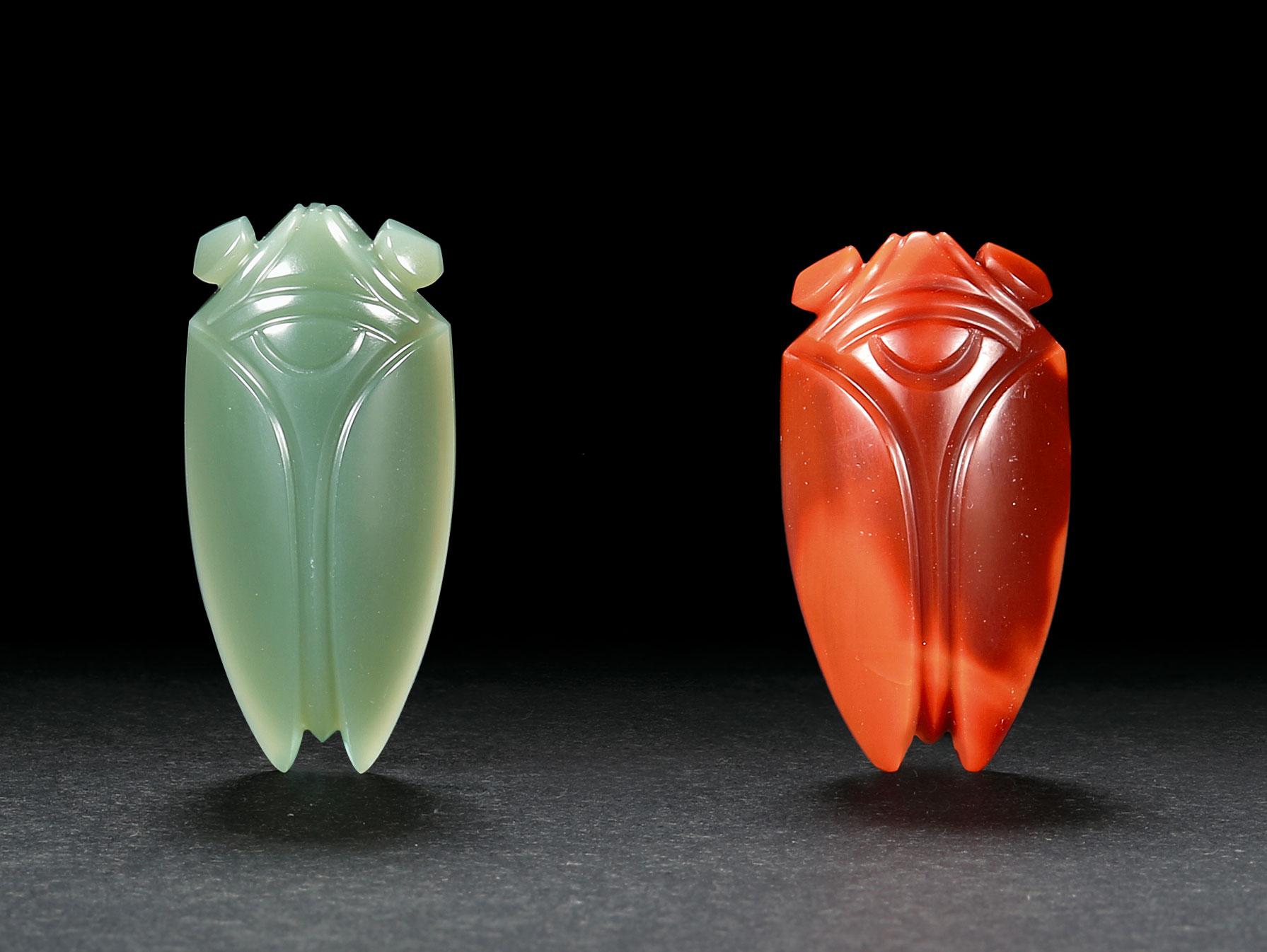 【南红玛瑙 青玉蝉 (一对)】拍卖品_图片_价格_鉴
