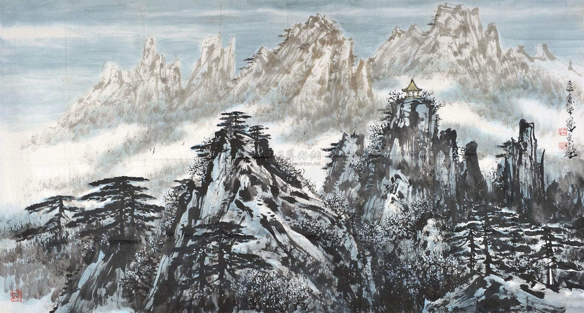 0234山水镜片设色纸本