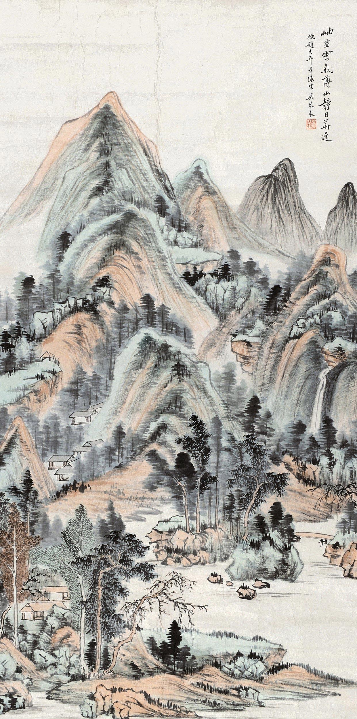 1252 1914年作 仿赵大年山水 镜心 设色纸本