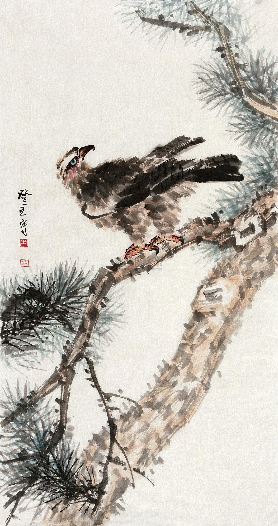 0314 松鹰 镜心 设色纸本