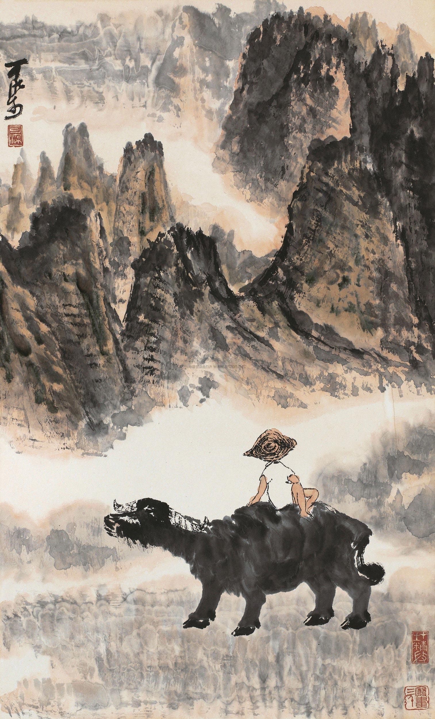 0489 看山图 镜心 设色纸本