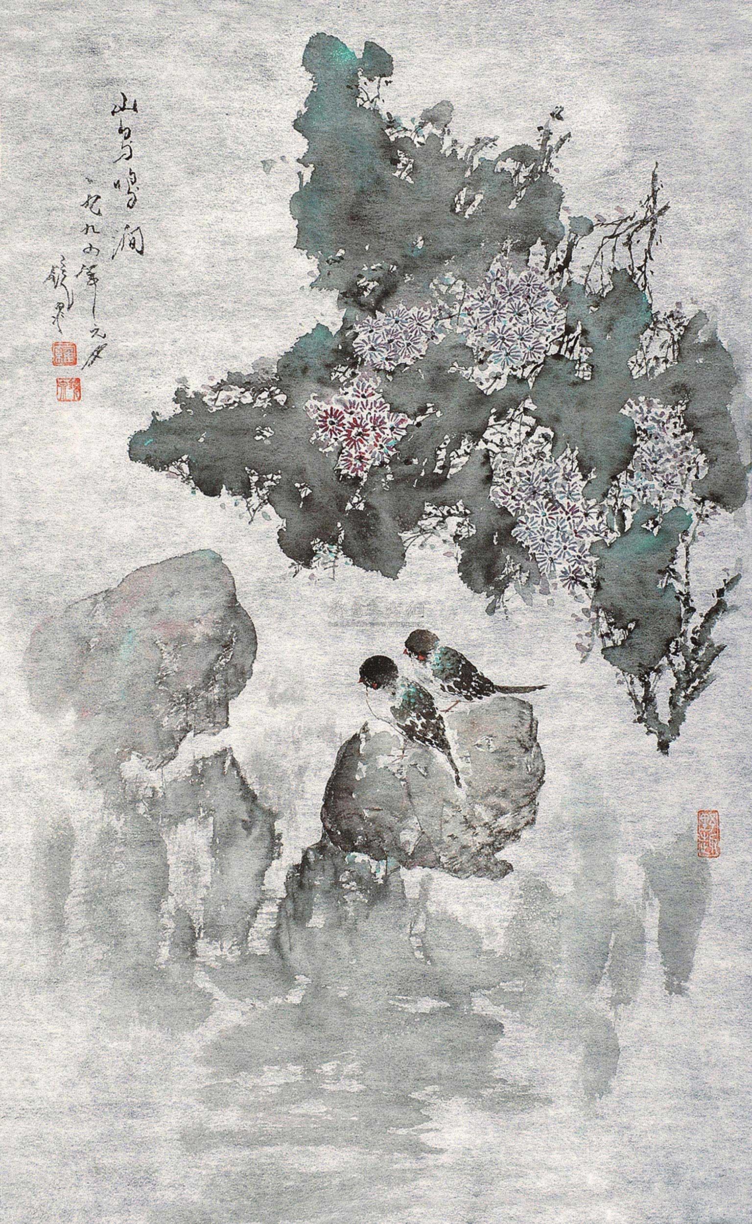 空山鸟语国画图片