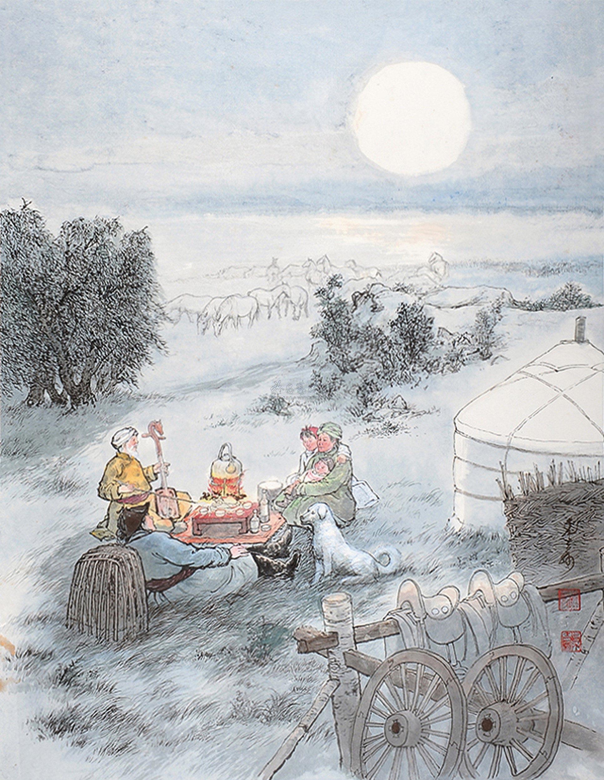 0422月夜镜片设色纸本