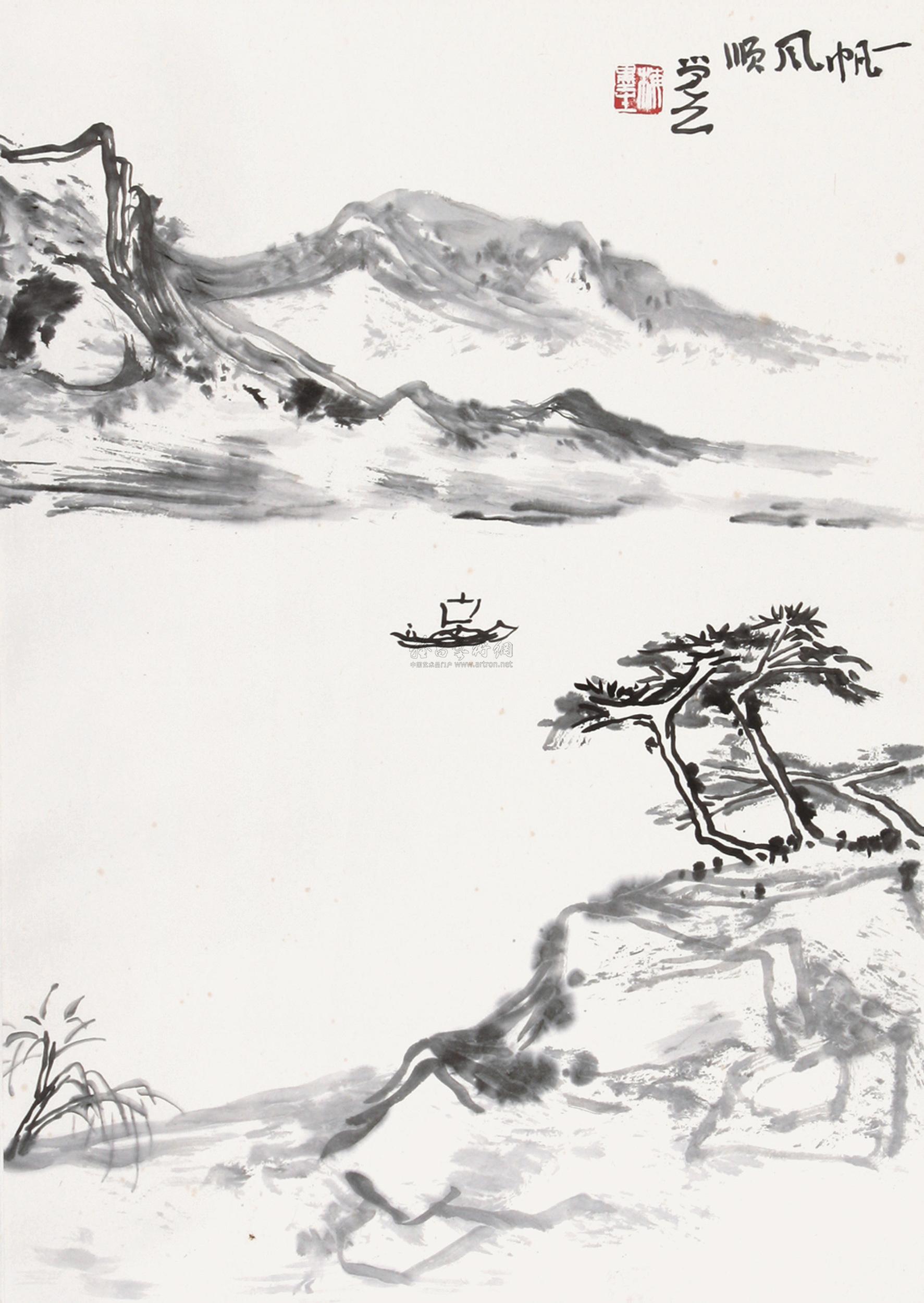 0926 一帆风顺 镜片 水墨纸本