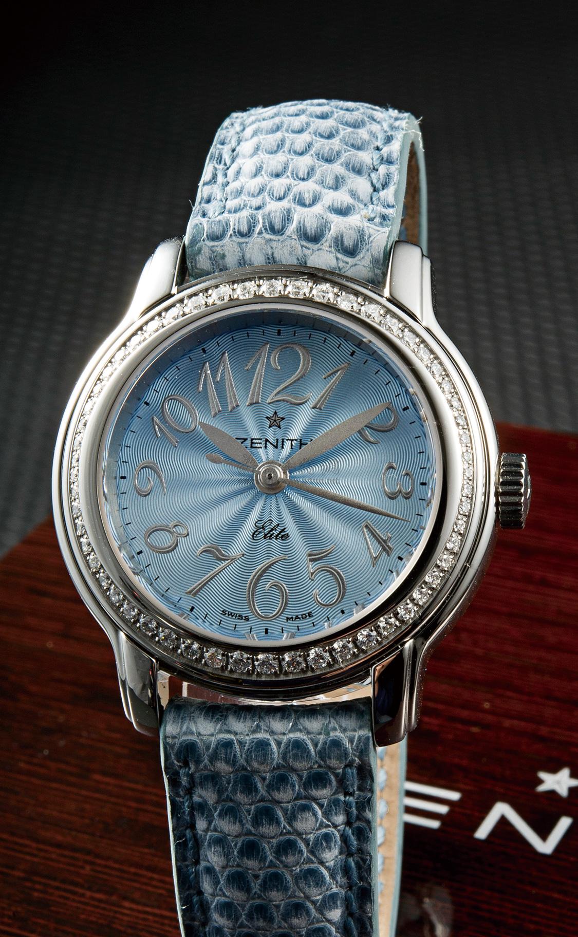 0104全新真利时elite钢钻石圈自动透视背皮带女装腕表