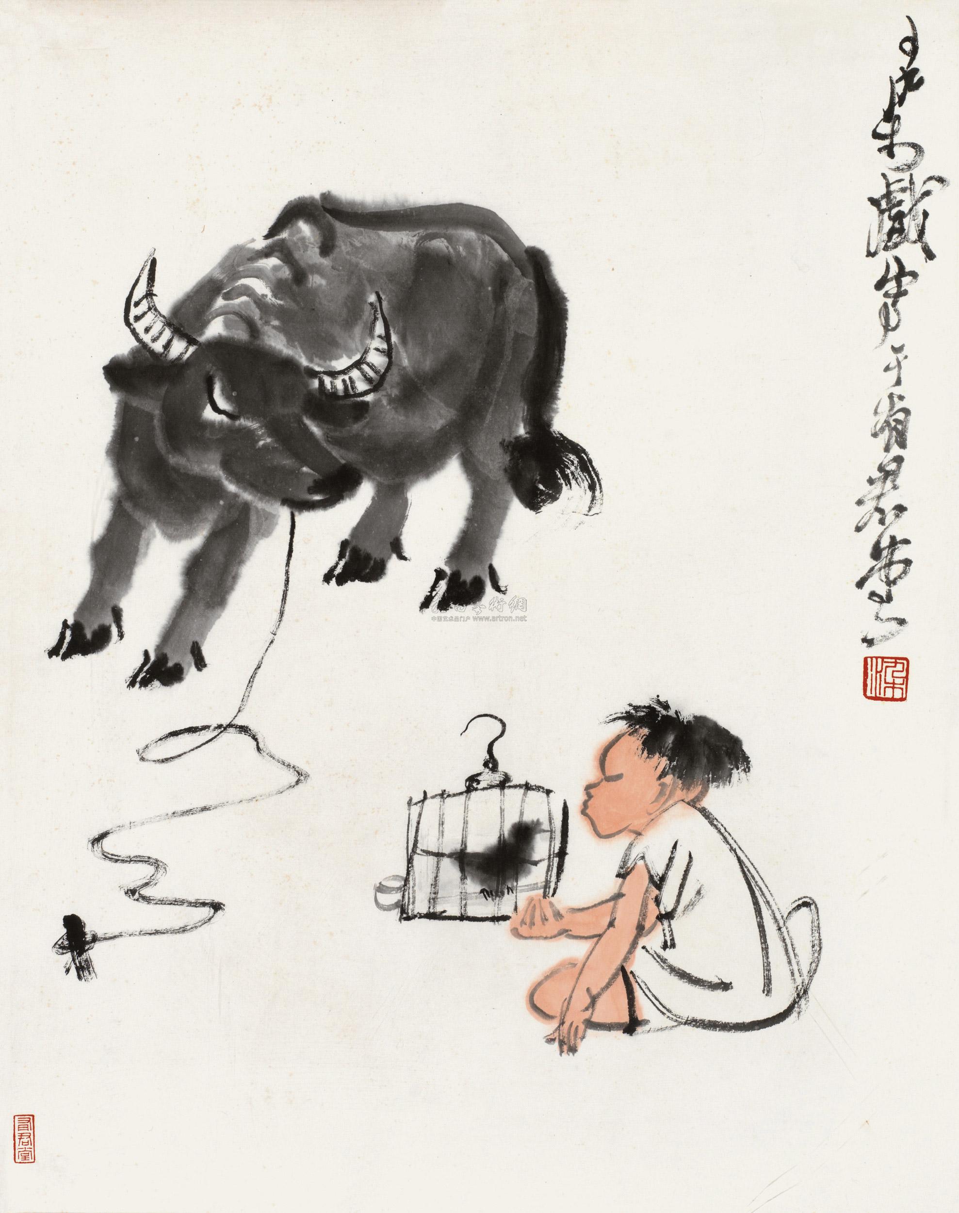 *1483 牧牛图 镜框 设色纸本