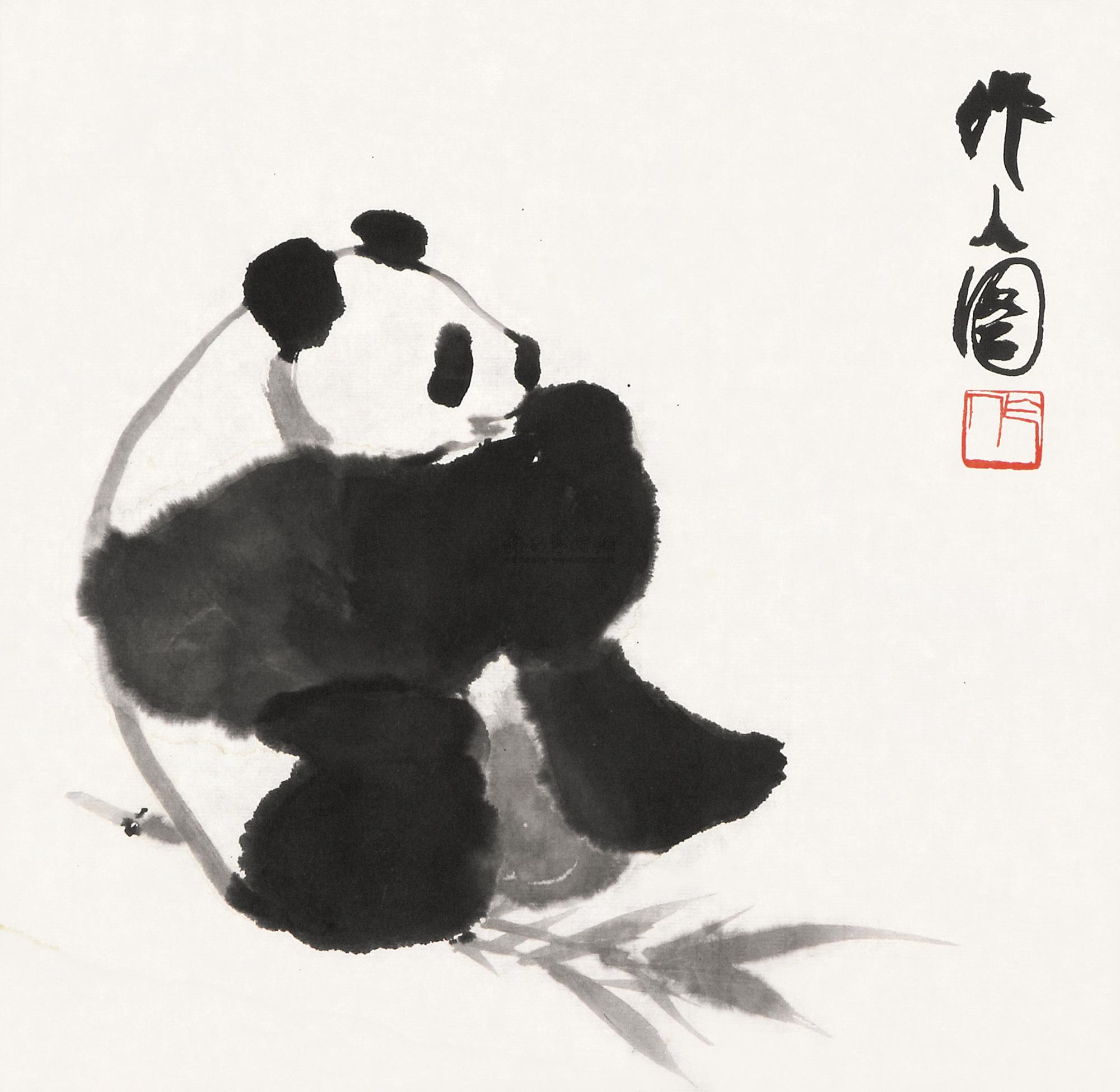 0013熊猫镜片水墨纸本