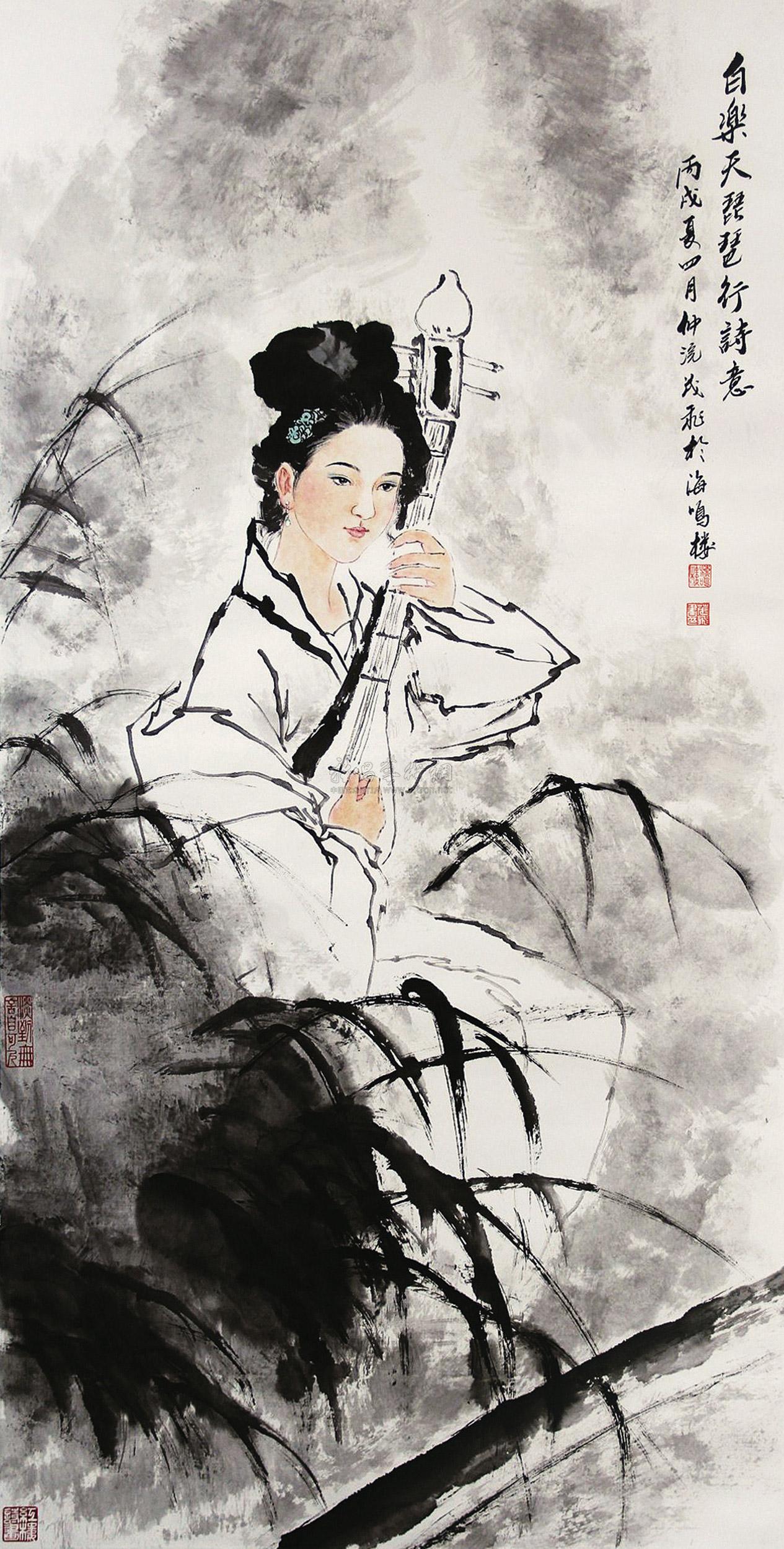 0199琵琶仕女镜片设色纸本