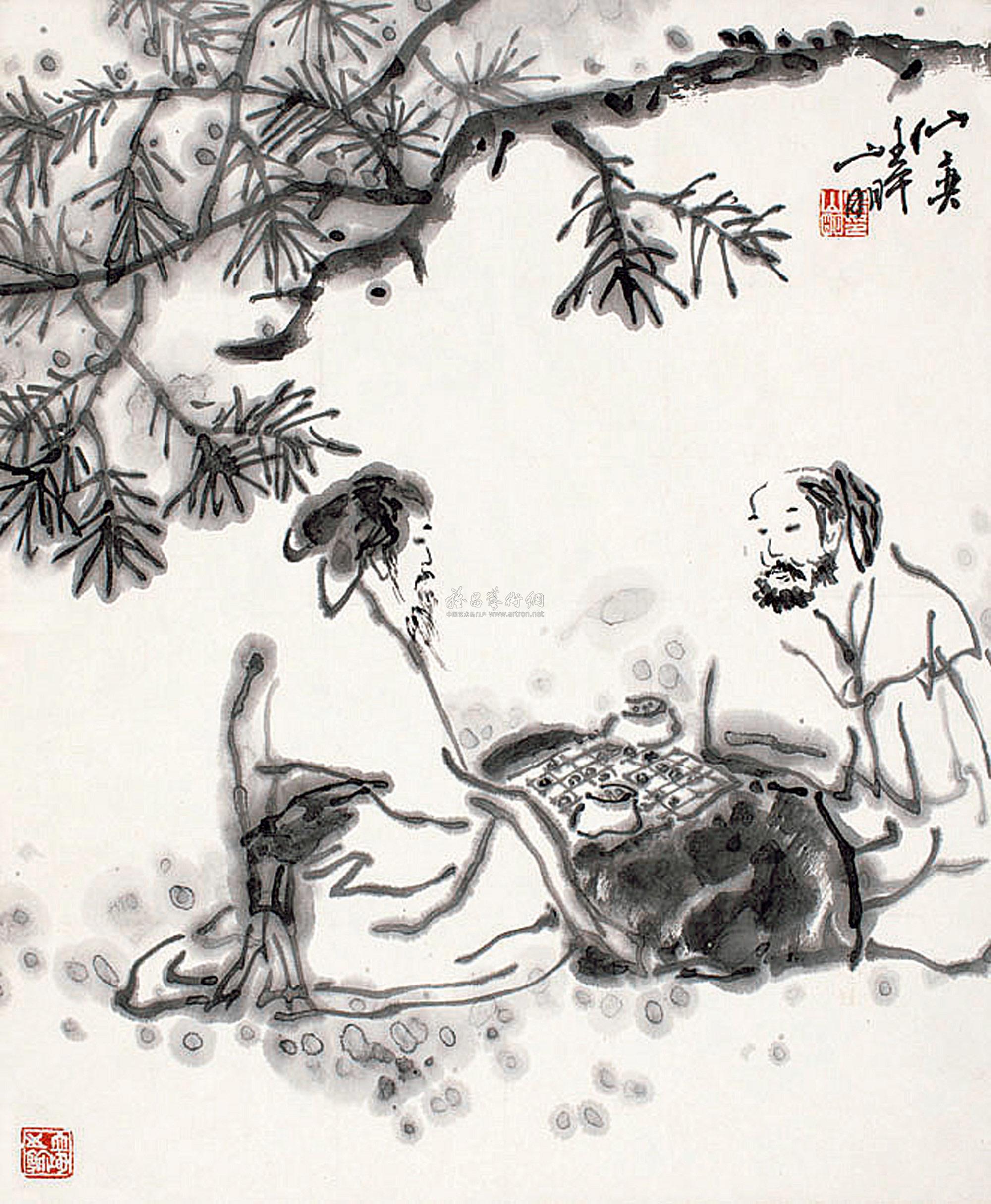 0661对弈图立轴纸本