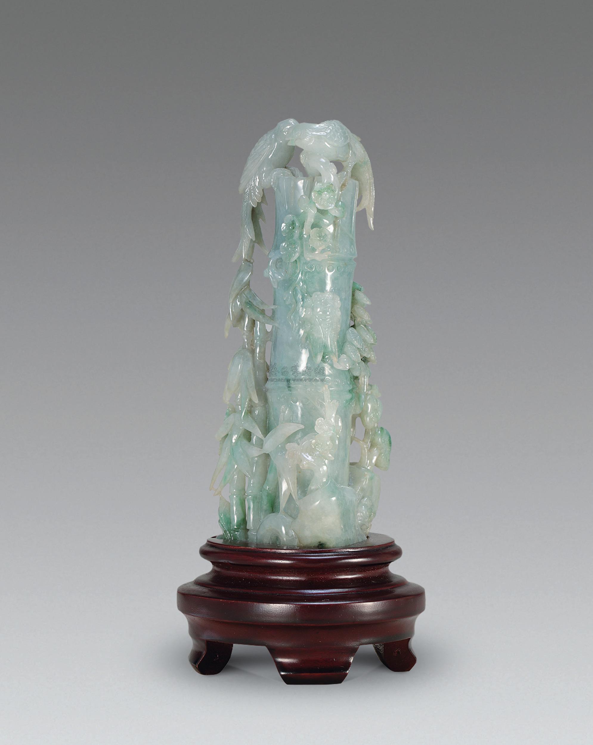 2237清翡翠雕岁寒三友花鸟摆件