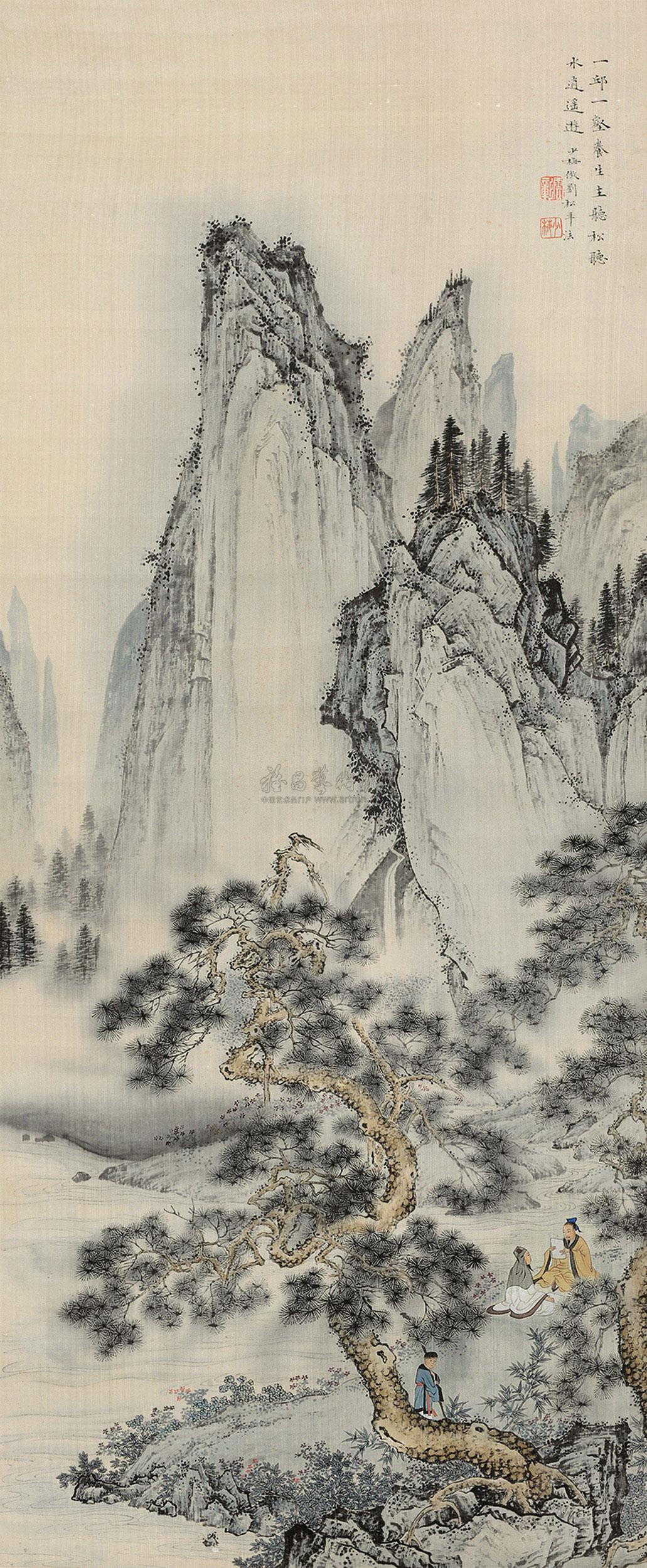 4373 仿刘松年笔意 立轴 设色绢本