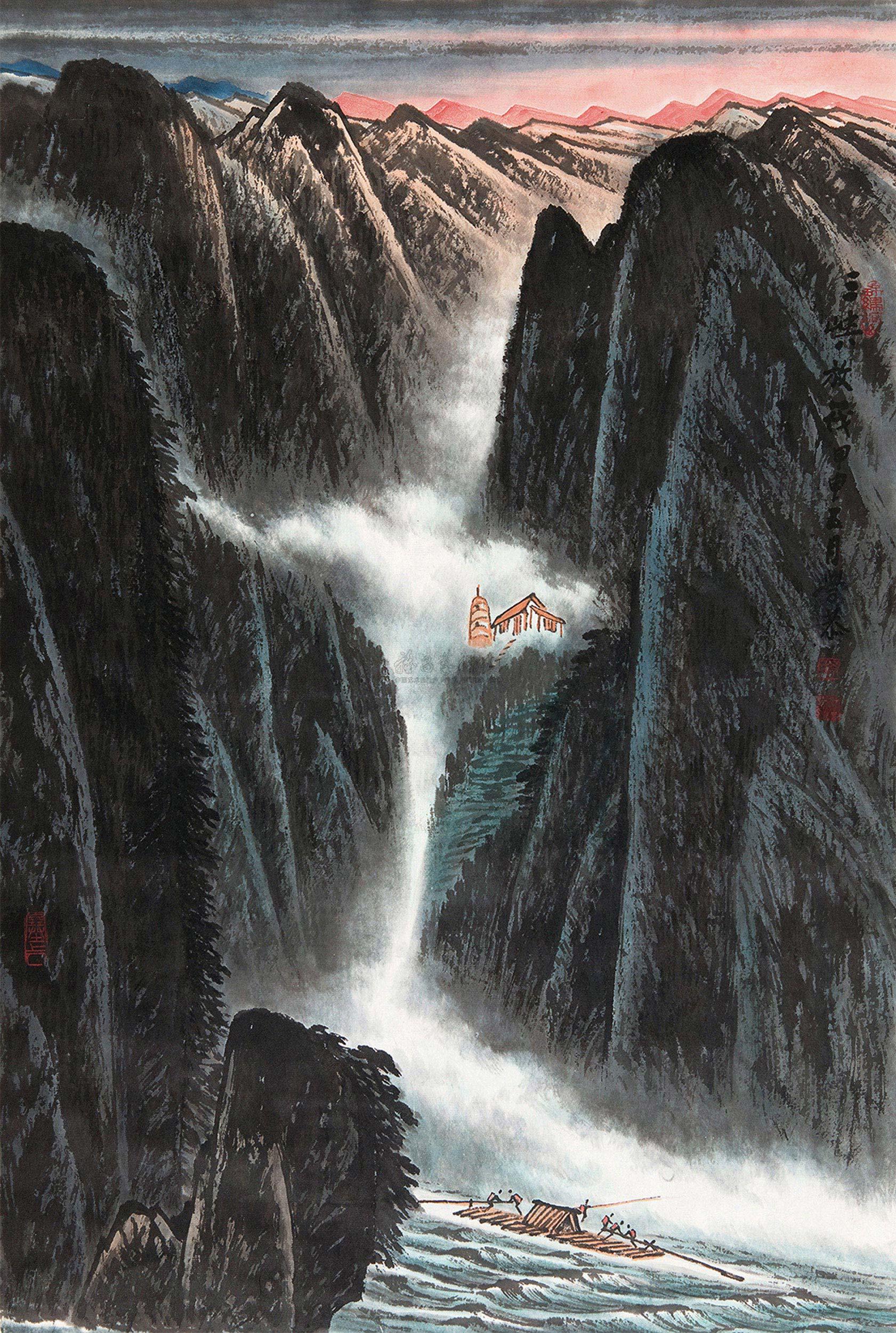 三峡夏水的绘画图片