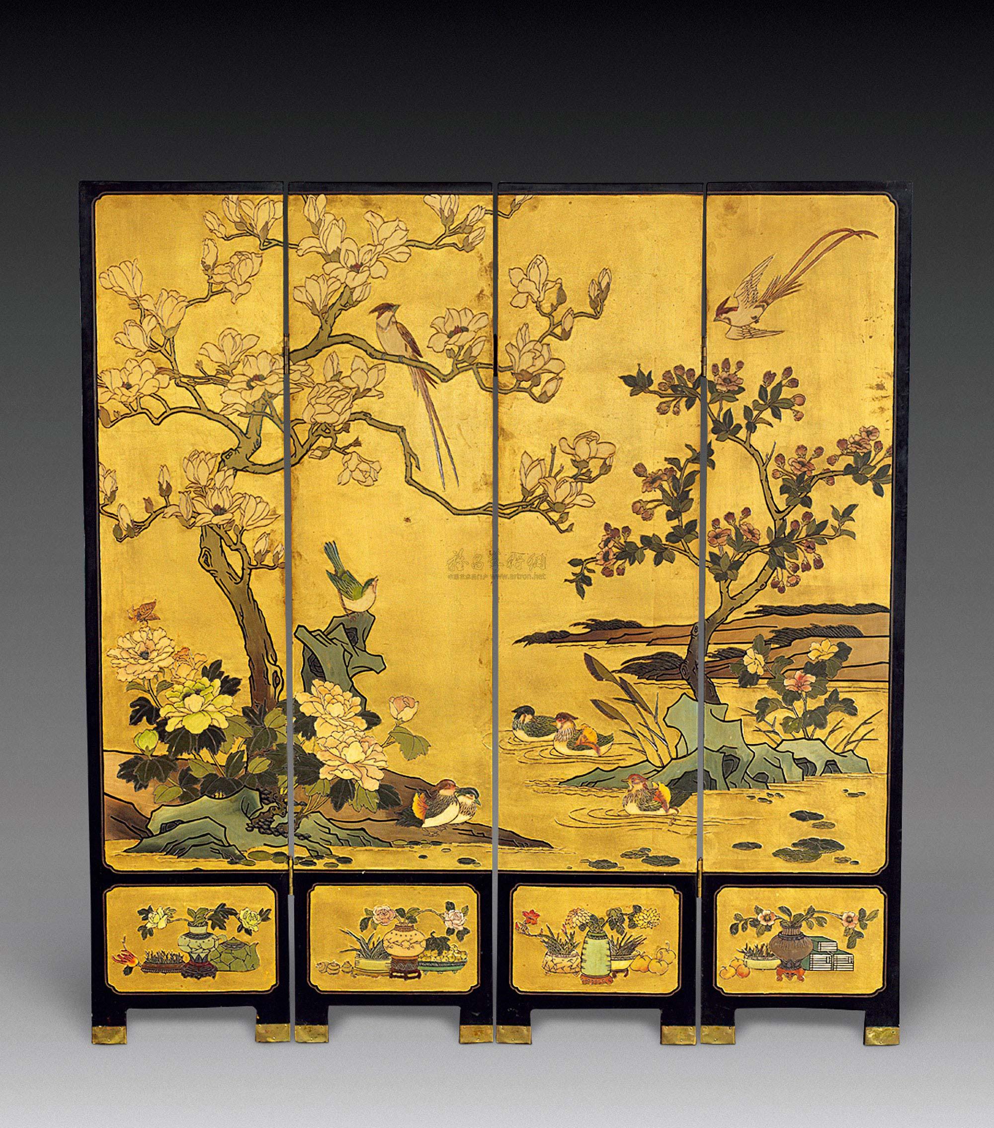 0126鸟语花香四面屏风