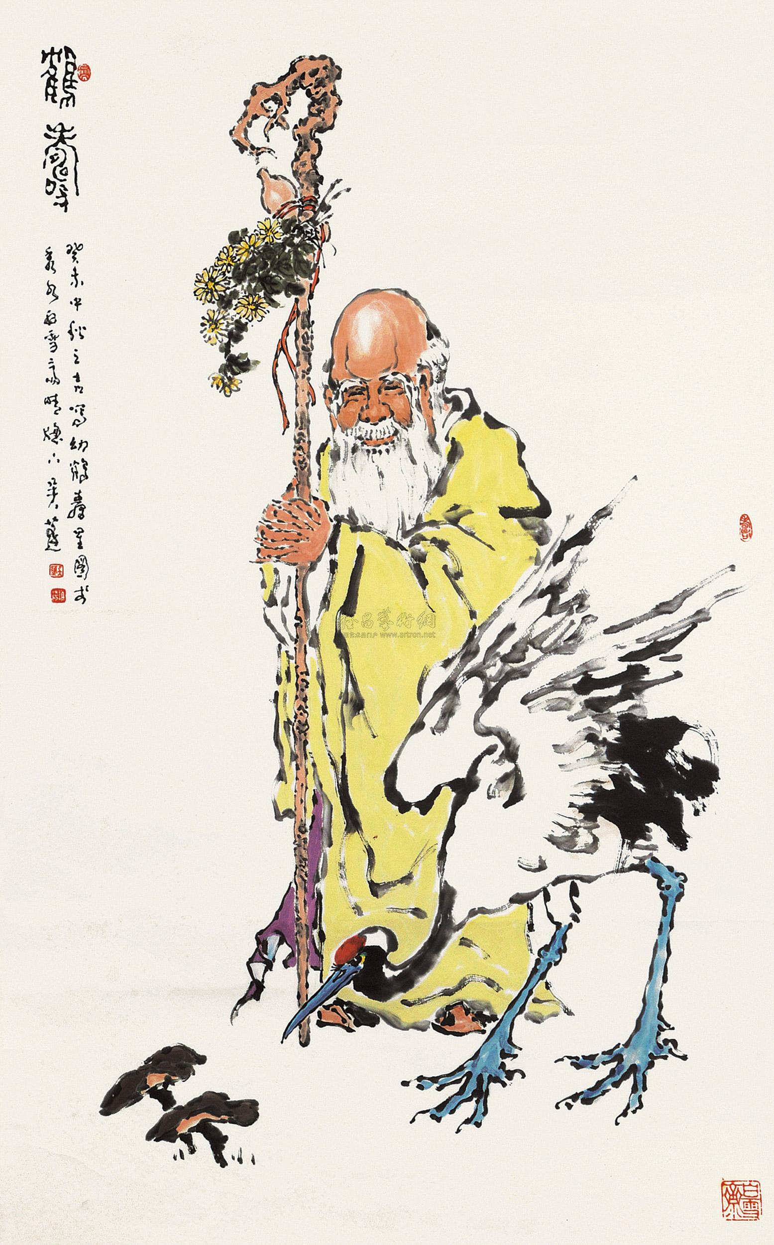 0068鹤寿图立轴