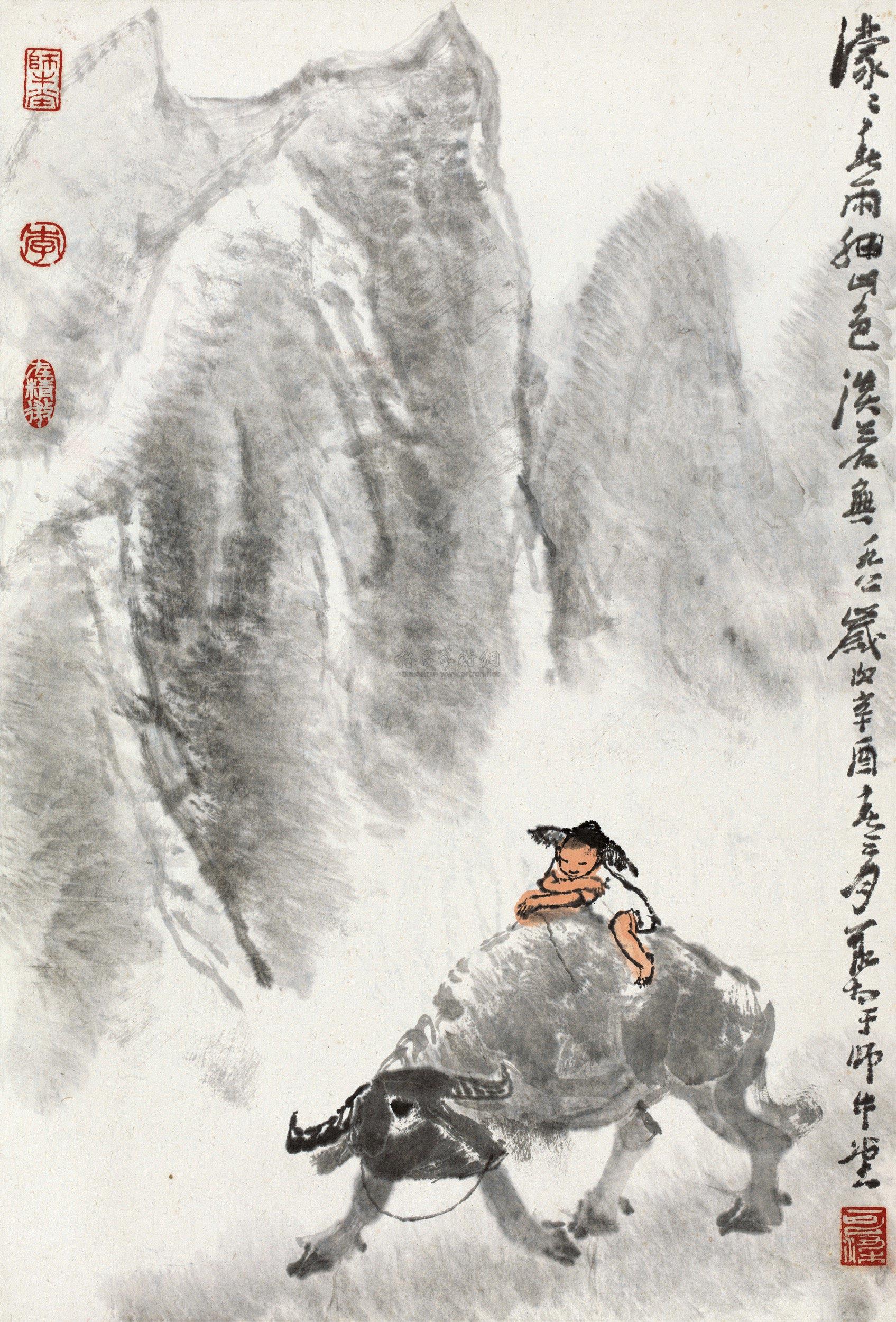 1168辛酉1981年作春雨牧牛镜心设色纸本
