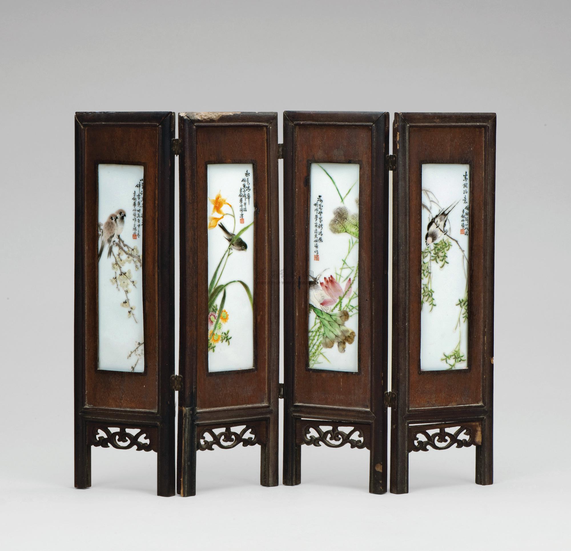 4262 毕伯涛 粉彩花鸟四条屏瓷板