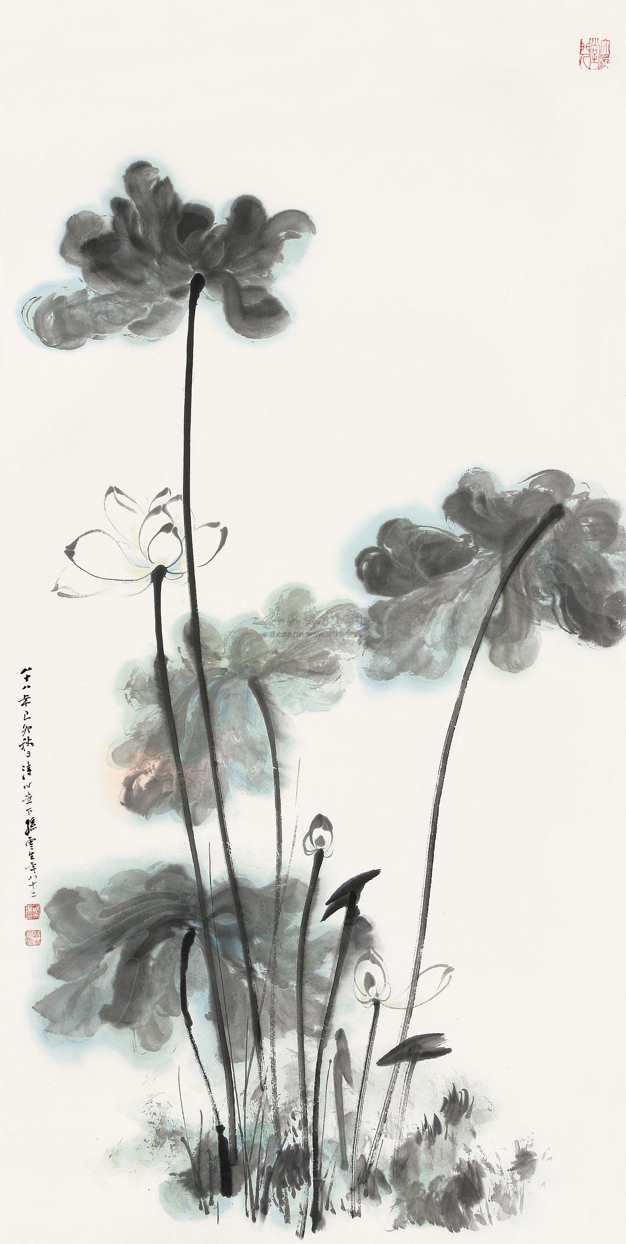 【1999年作 荷花 立轴 设色纸本】拍卖品_图片_价格_鉴赏_绘画_雅昌