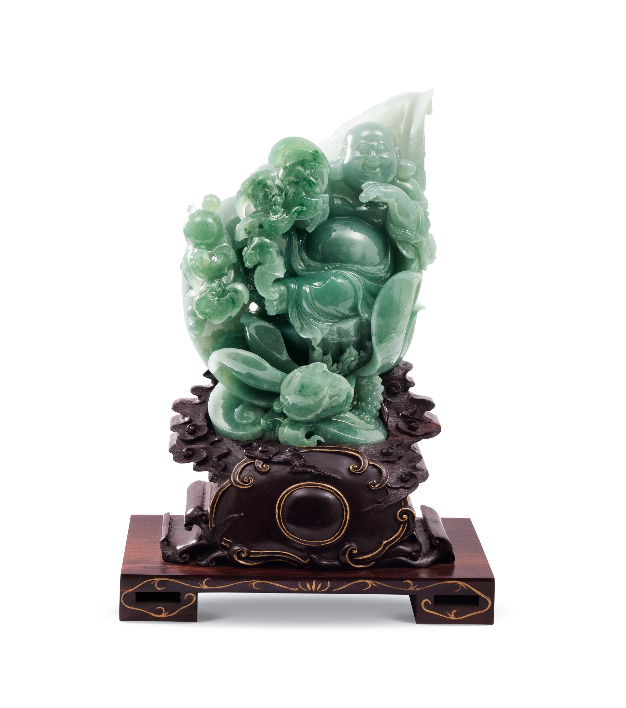 1579天然翡翠五福自在佛摆件