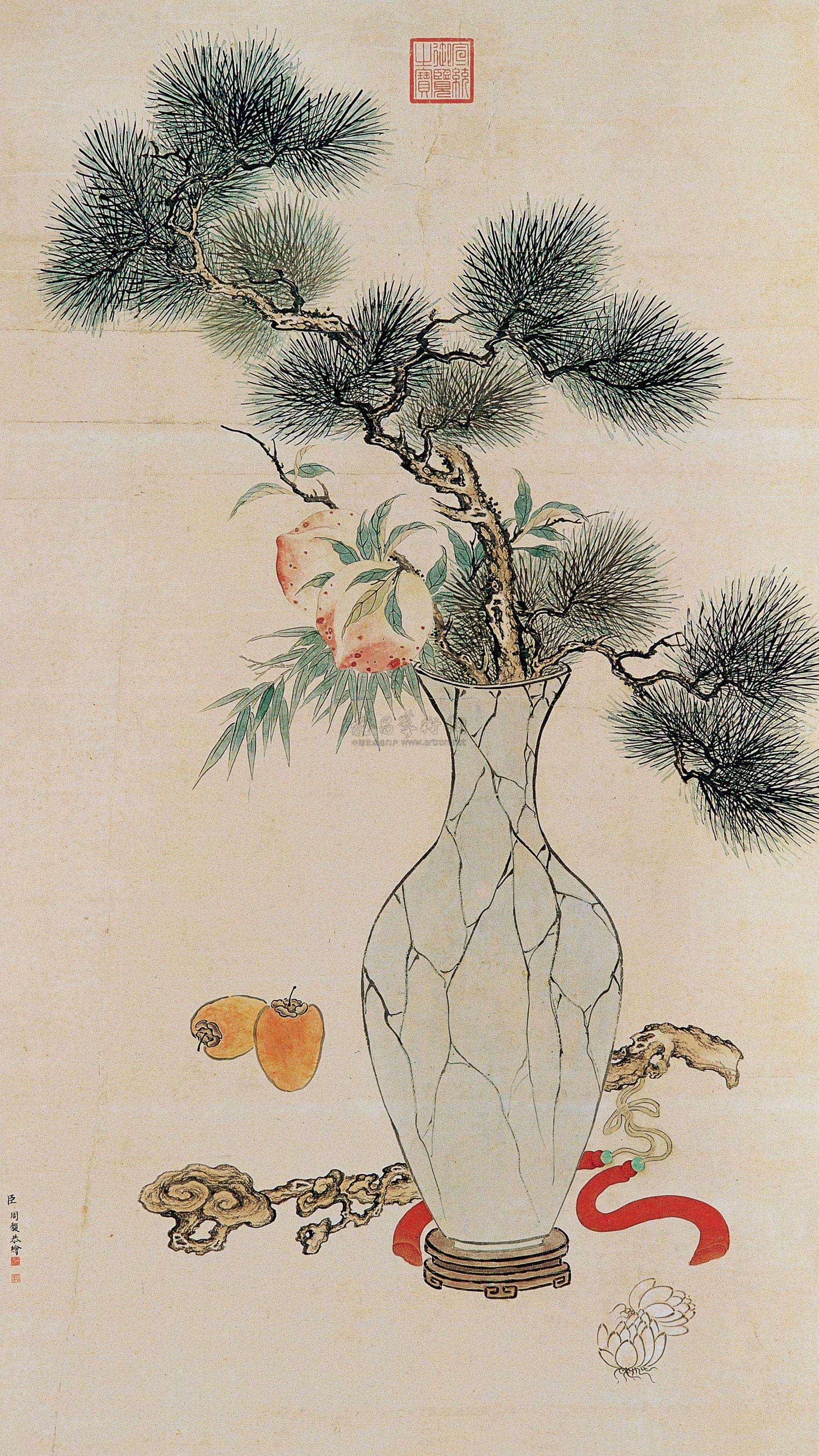 【清供图 立轴 设色纸本】拍卖品_图片_价格_鉴赏_绘画_雅昌艺术品拍卖网