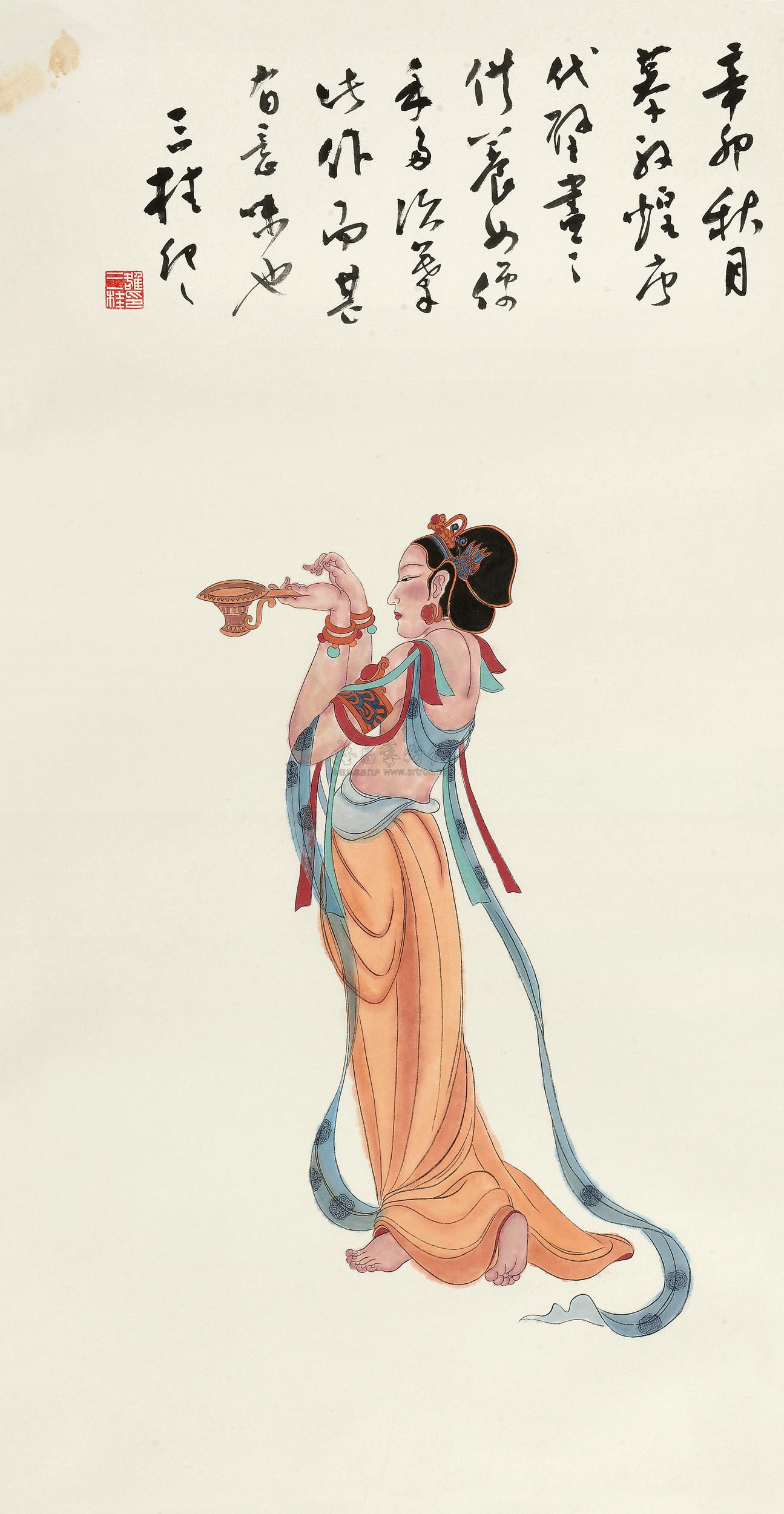 01552011年作供养天女镜心设色纸本