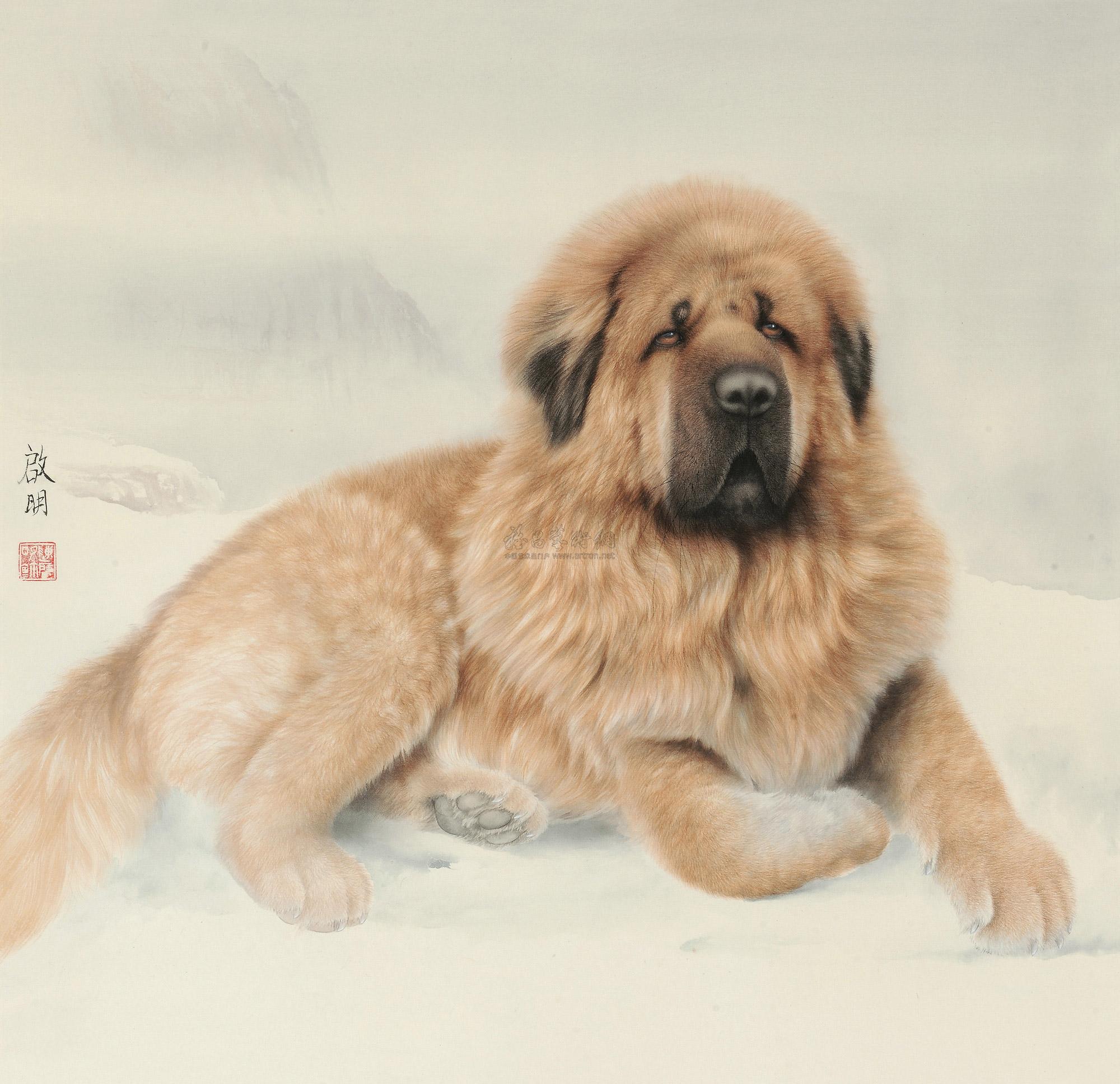 0196藏獒镜心设色绢本