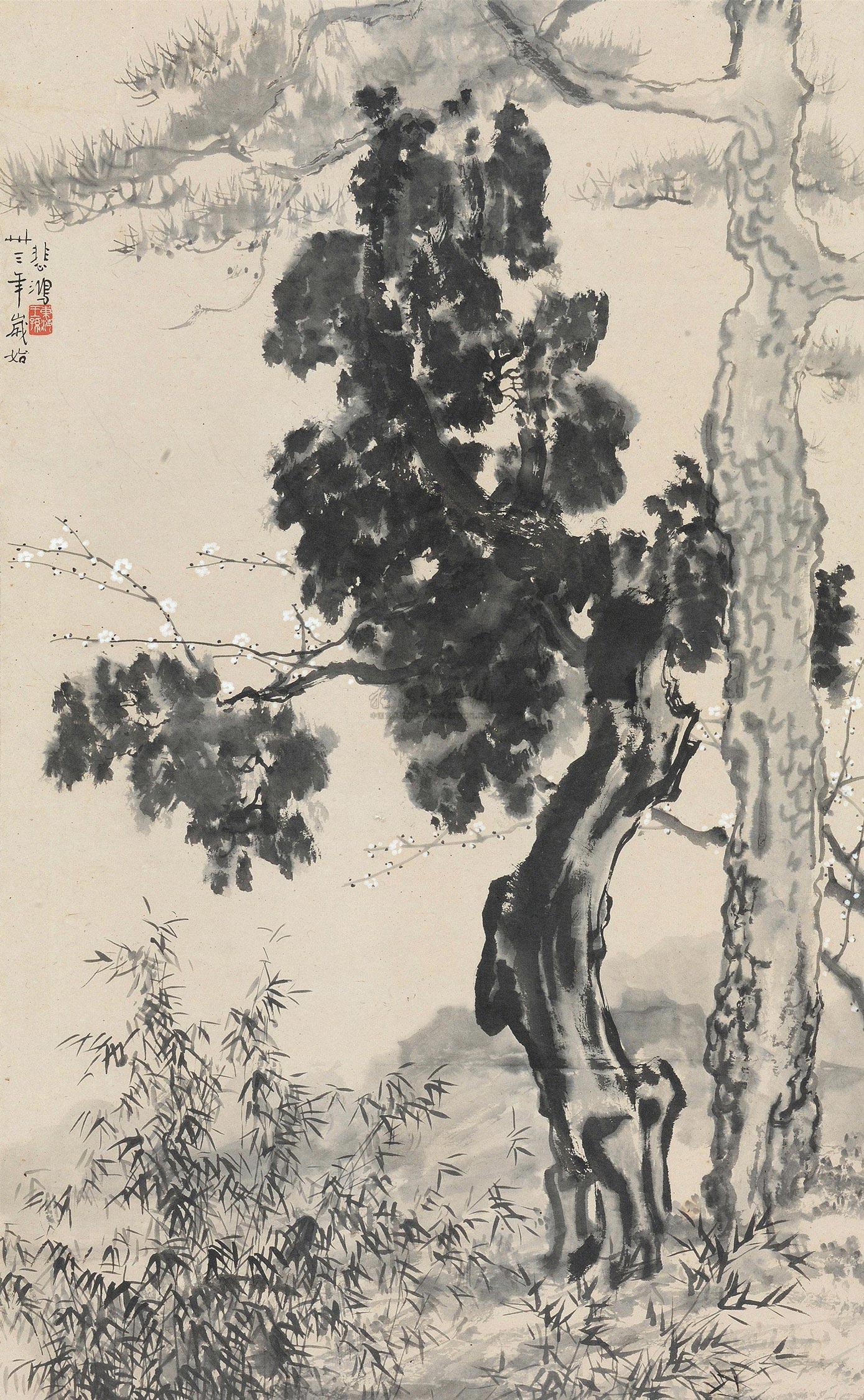 【1944年作 岁寒三友图 立轴 设色纸本】拍卖品_图片_价格_鉴赏_绘画_雅昌艺术品拍卖网