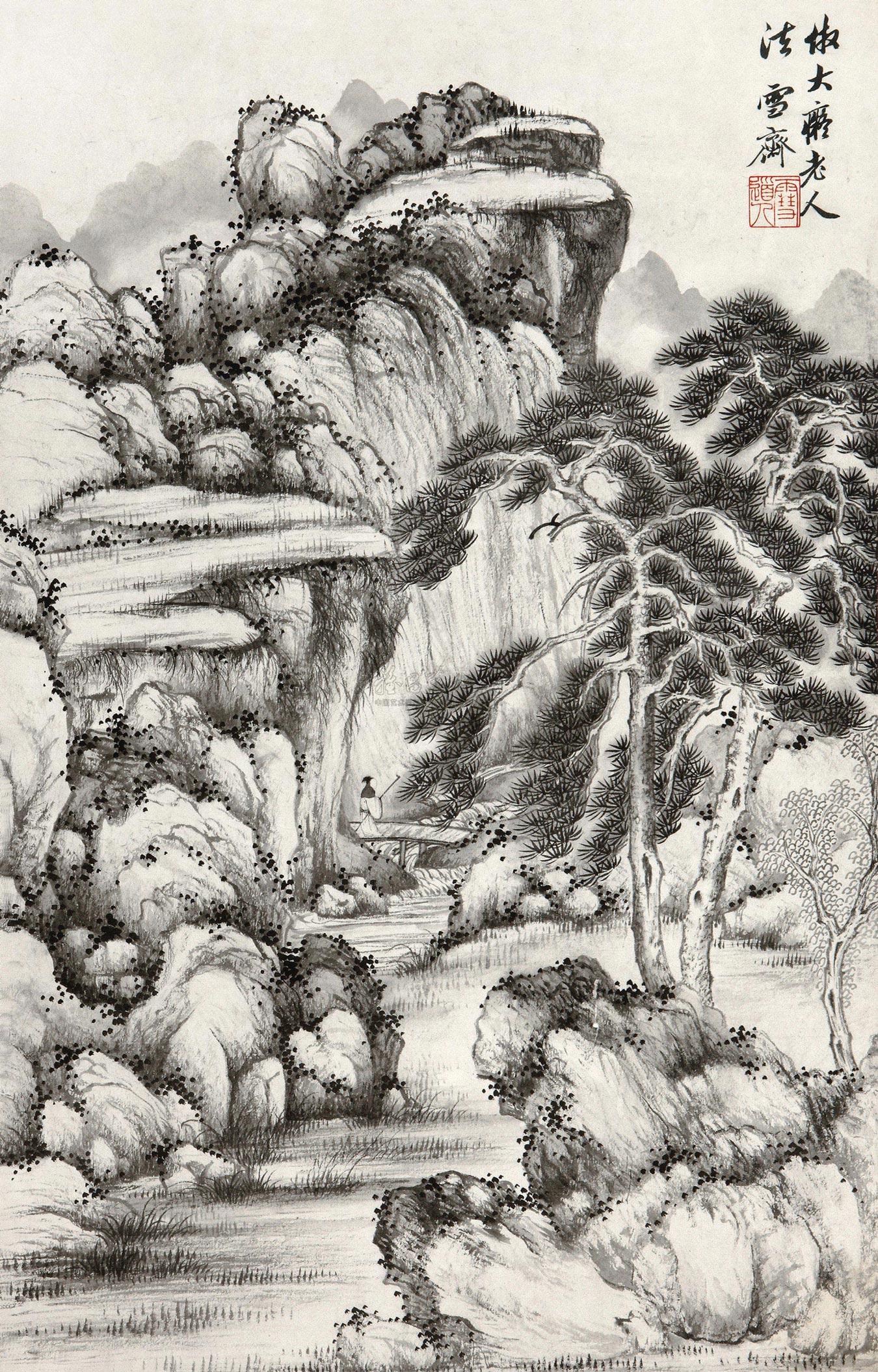 0271溪山访友立轴水墨纸本