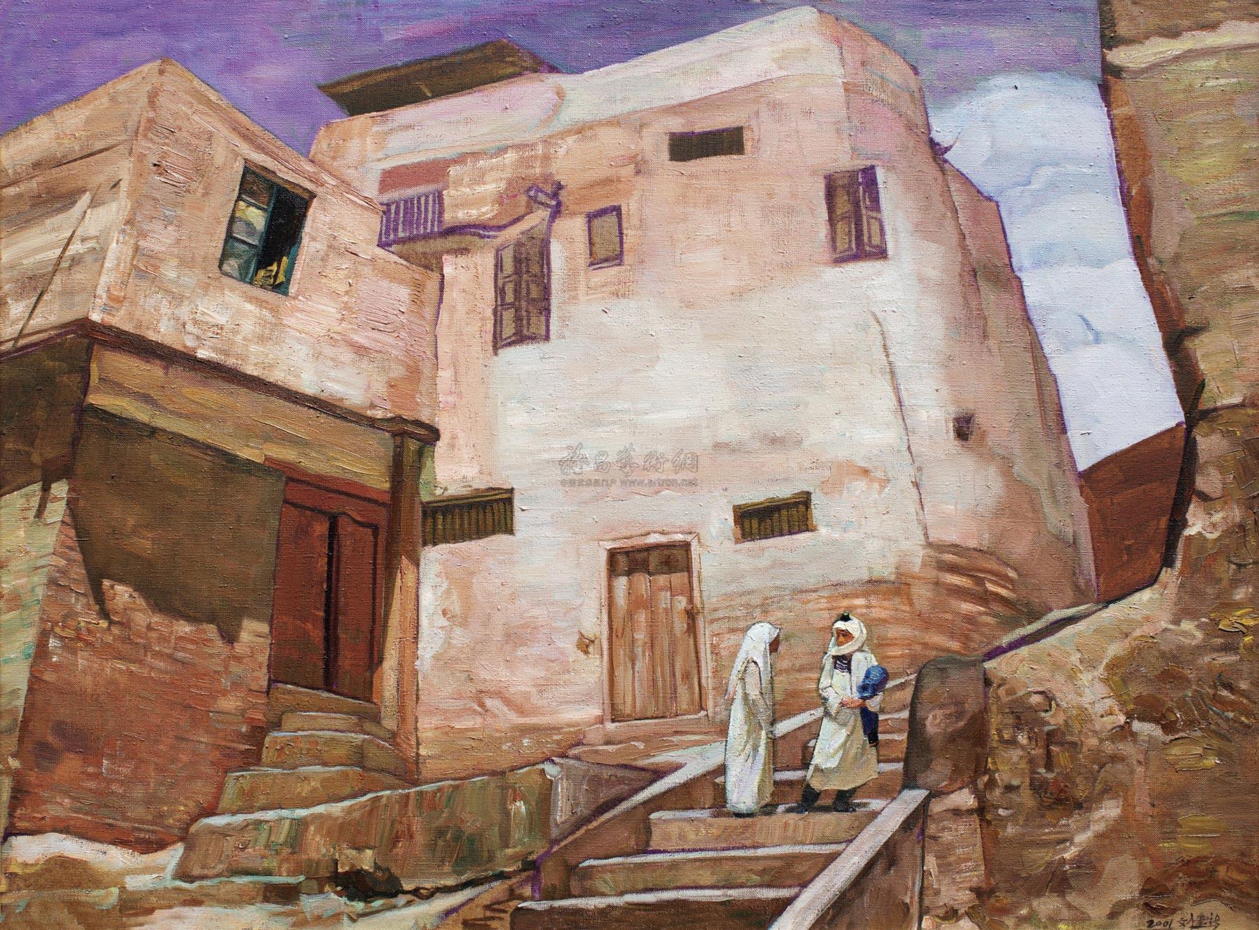 喀什高台民居油画图片