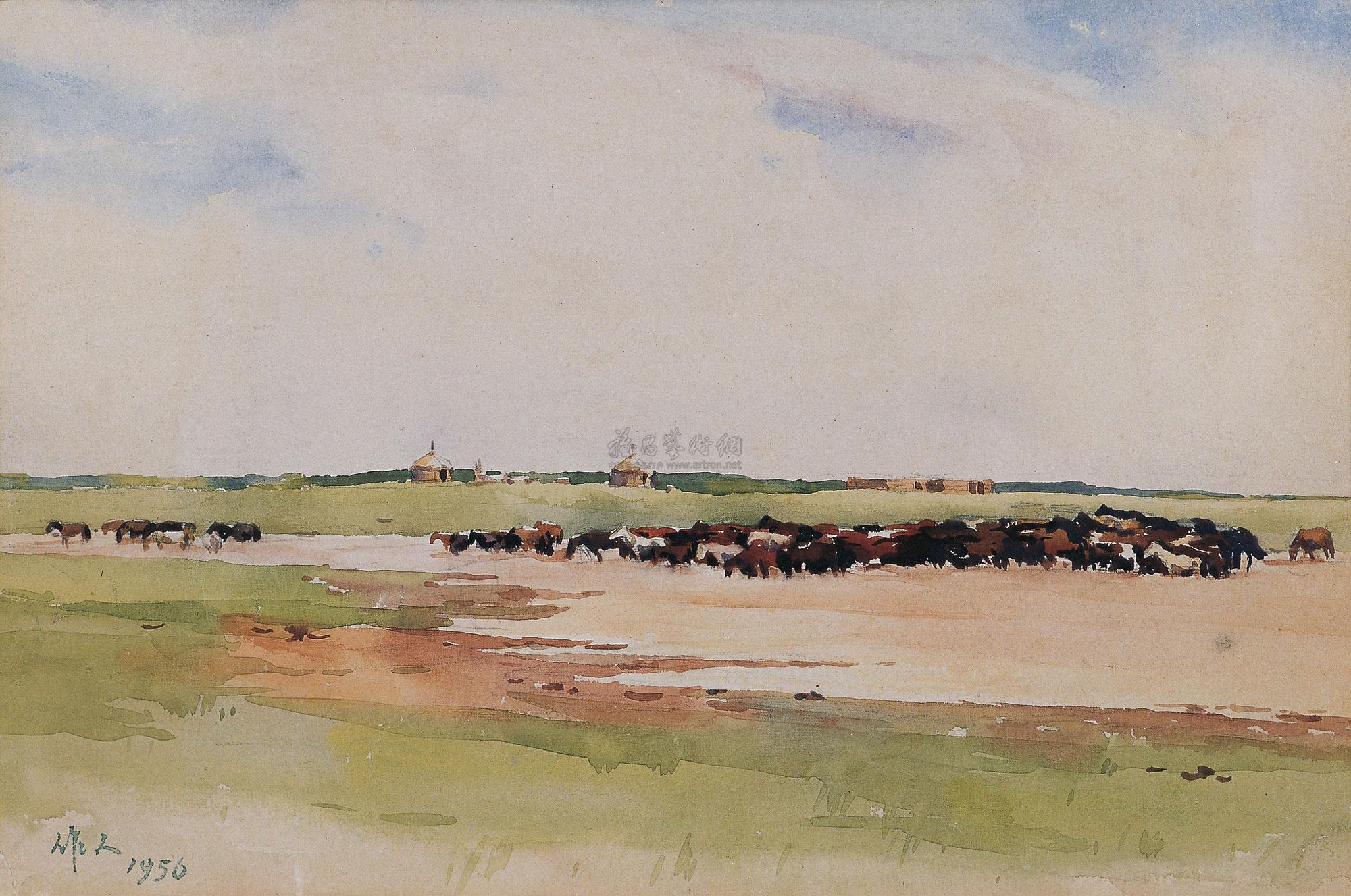 10571956年作蒙古草原纸本水彩