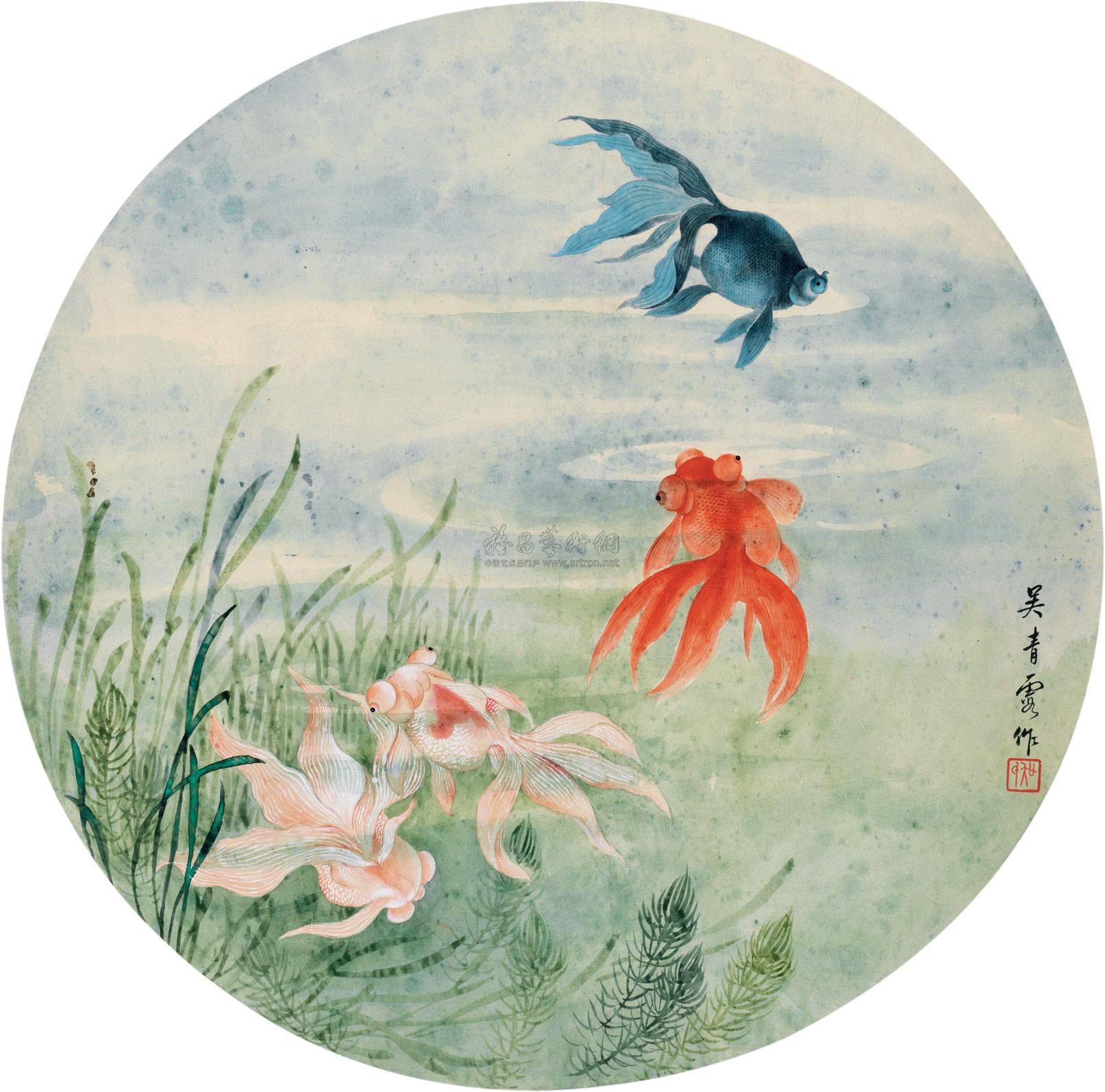 0061金鱼立轴设色纸本