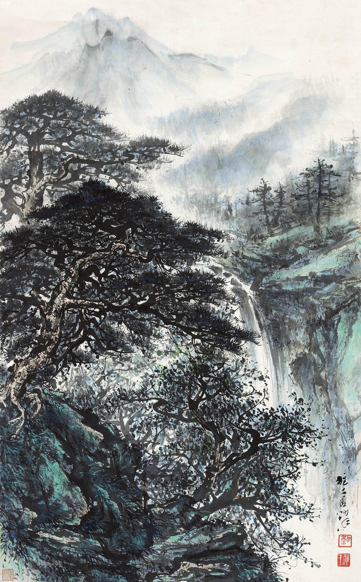 【松泉飞瀑 立轴 设色纸本】拍卖品_图片_价格_鉴赏_绘画_雅昌艺术品