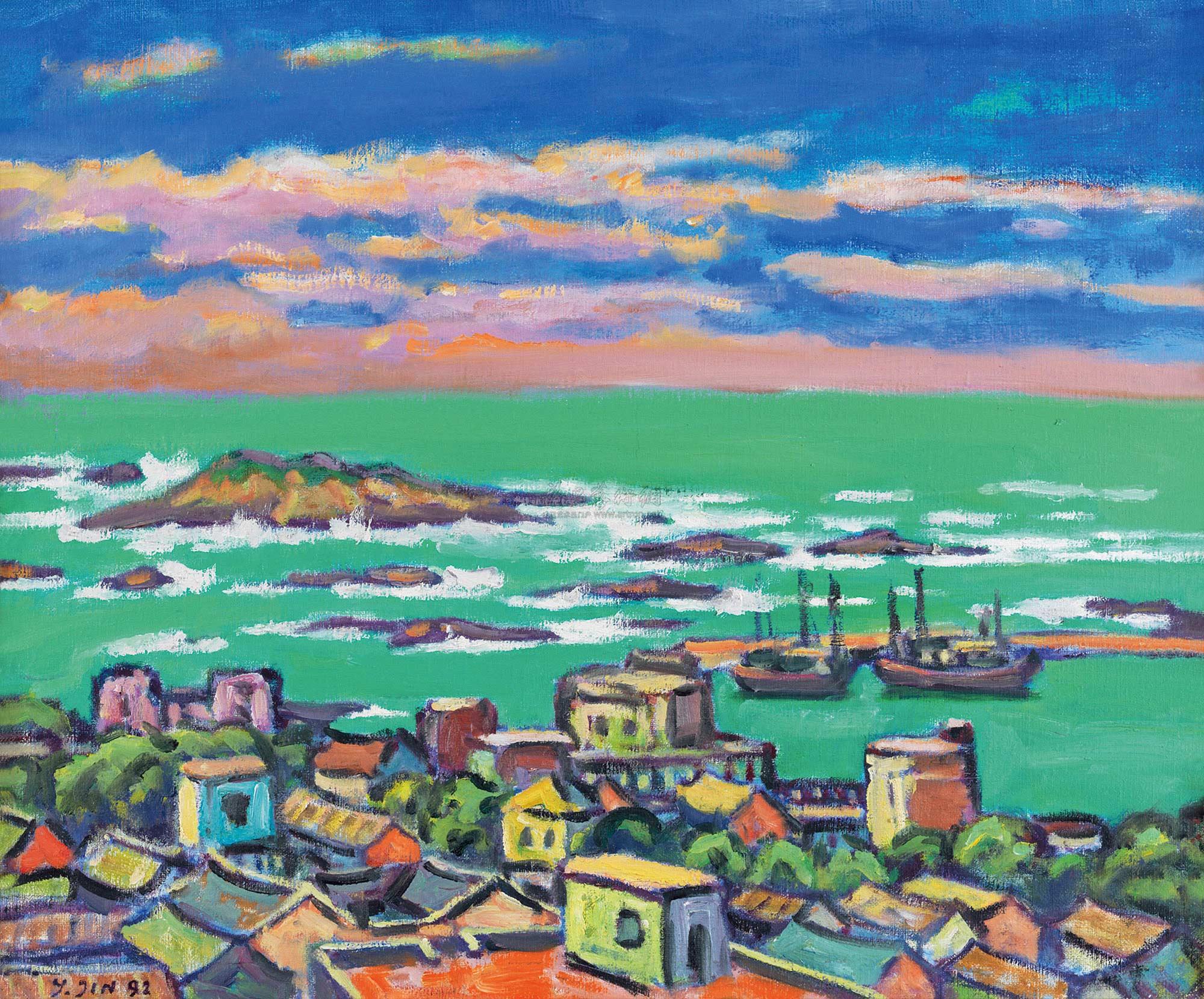 0639 1992年作 闽南渔港 油彩 画布