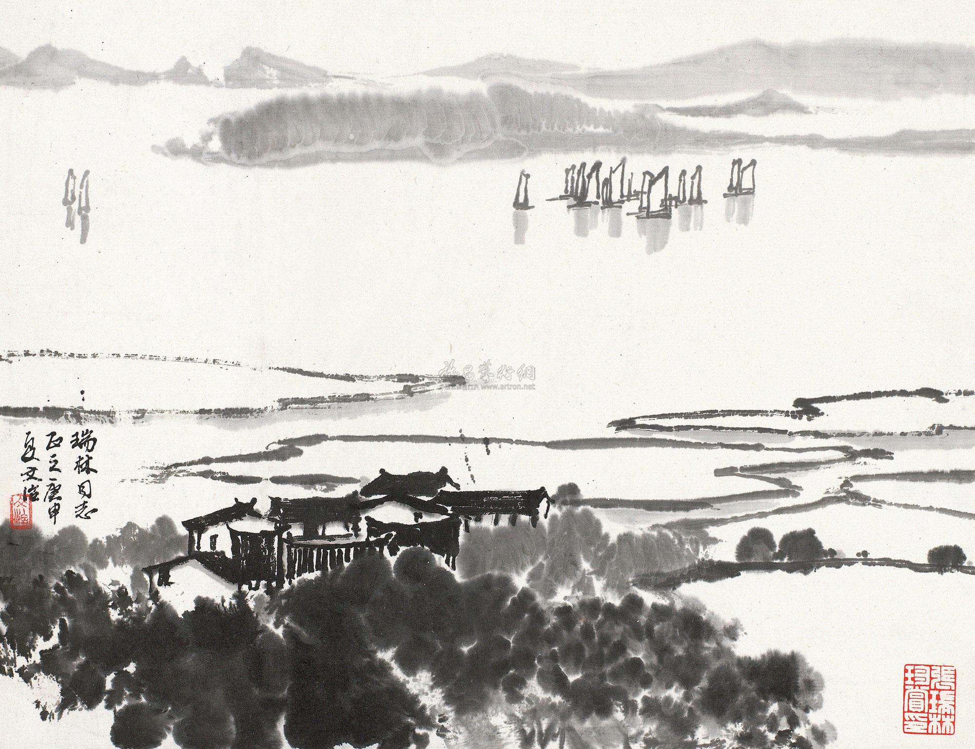 【1980年作 太湖帆影 立轴 水墨纸本】拍卖品_图片_价格_鉴赏_绘画