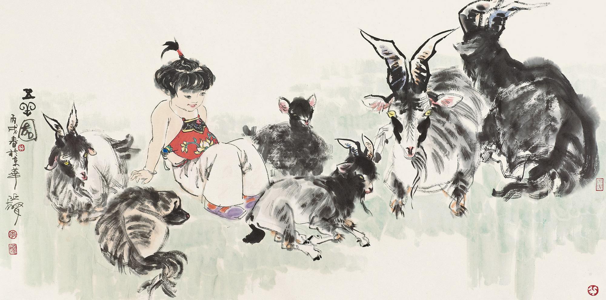 【2006年作 五羊图 镜心 设色纸本】拍卖品_图片_价格_鉴赏_绘画_雅昌