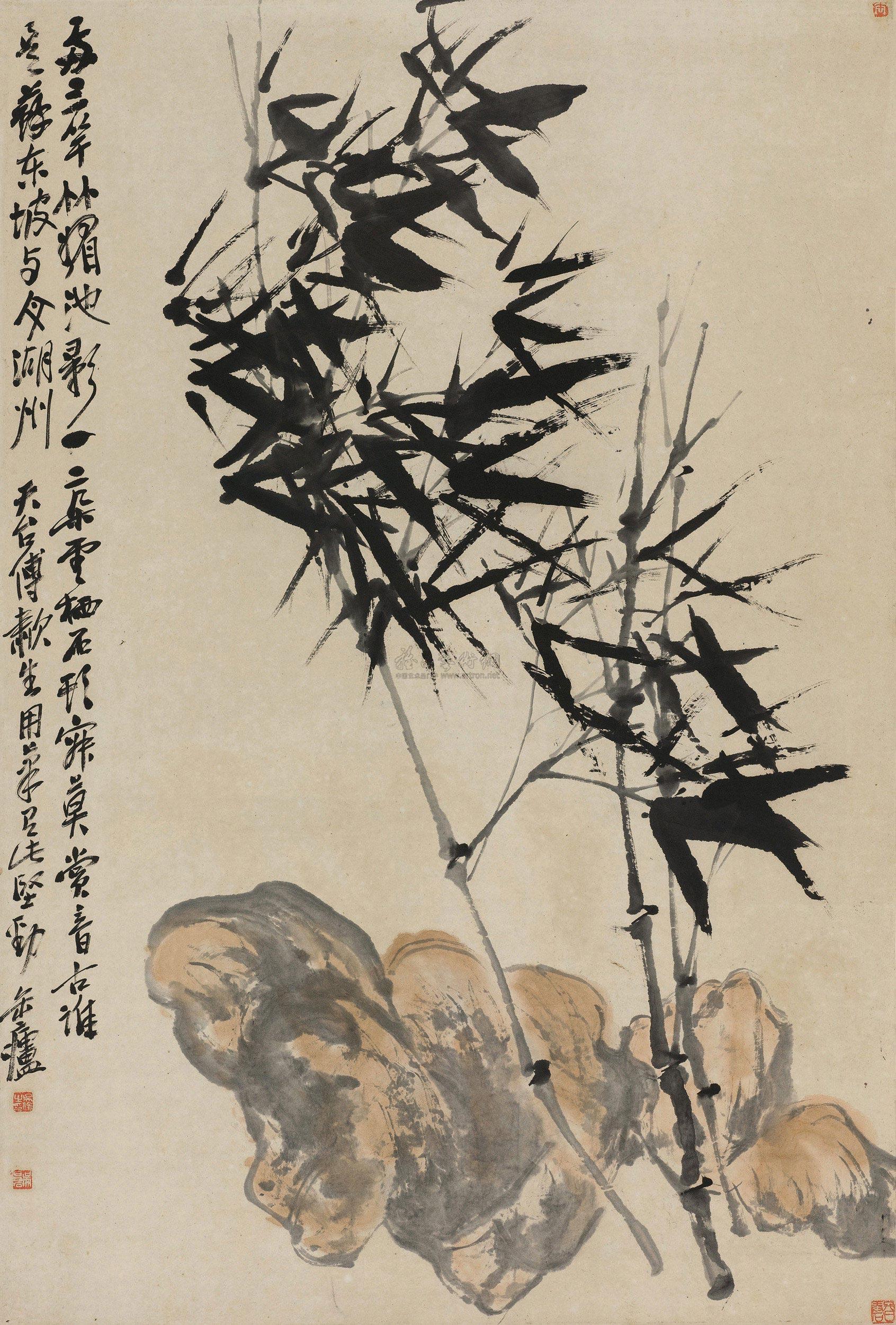 0236竹石图立轴设色纸本
