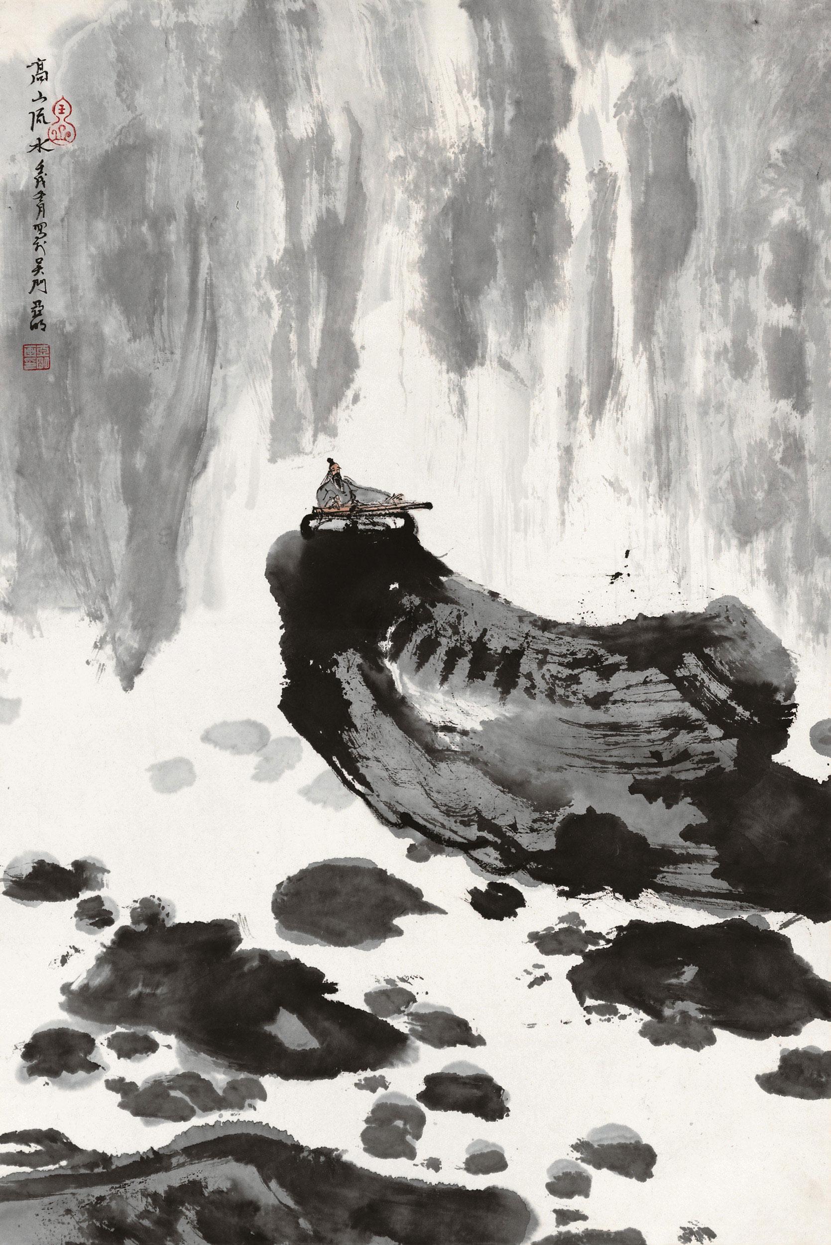 04111983年作高山流水立轴设色纸本