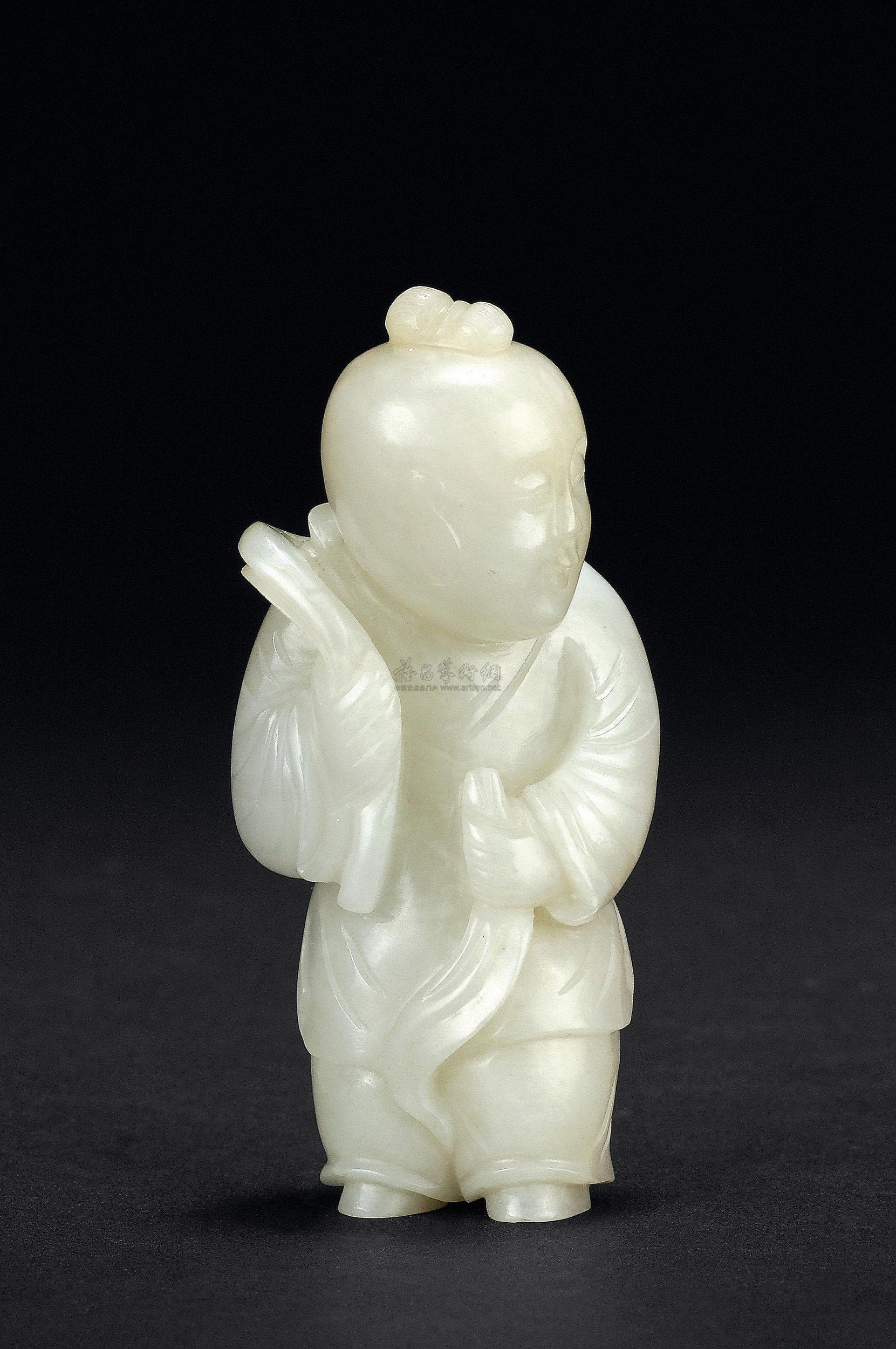 1350 明 白玉持荷童子