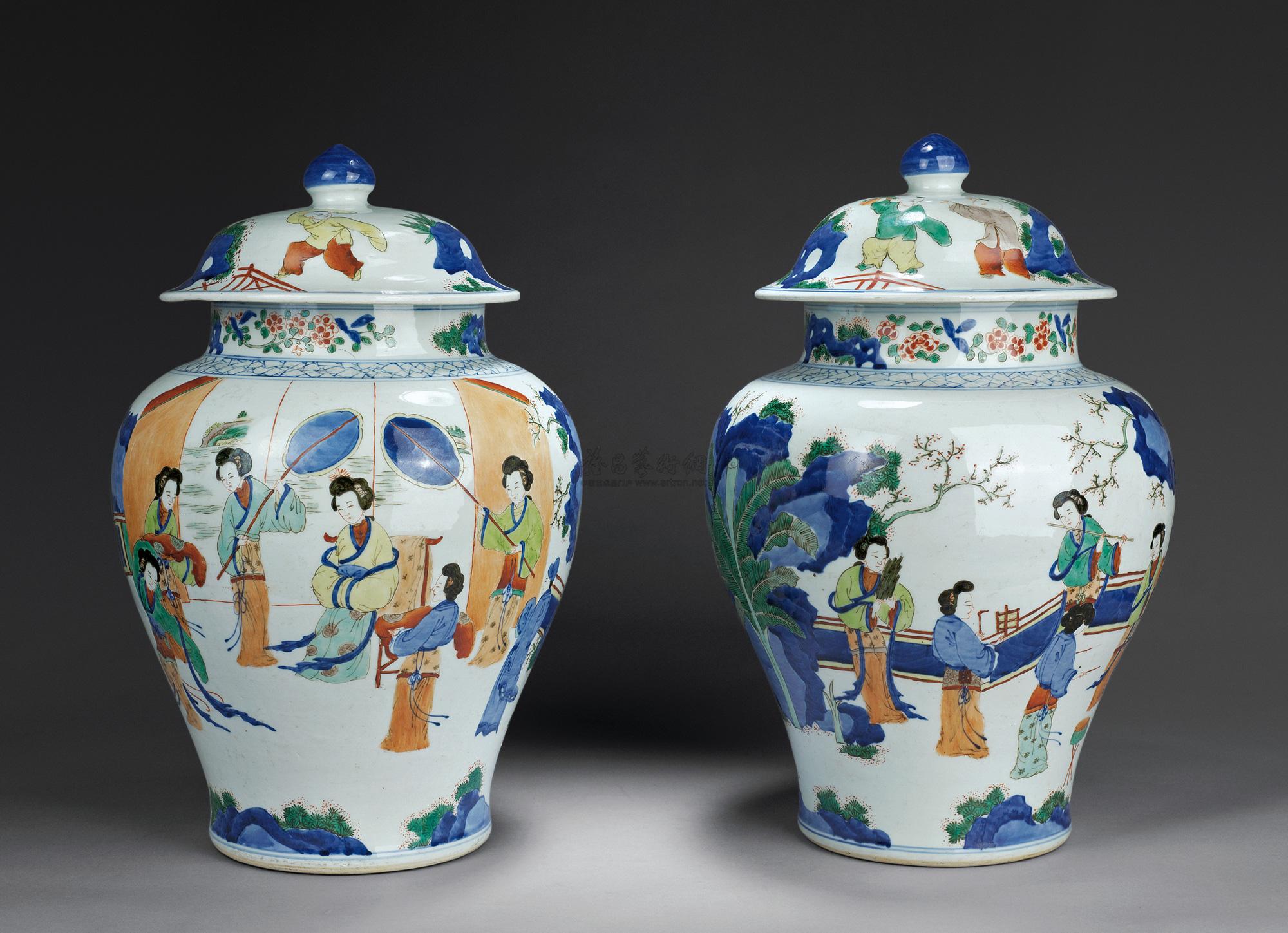 【清 五彩人物将军罐 (一对)】拍卖品_图片_价格_鉴赏_清代五彩瓷器